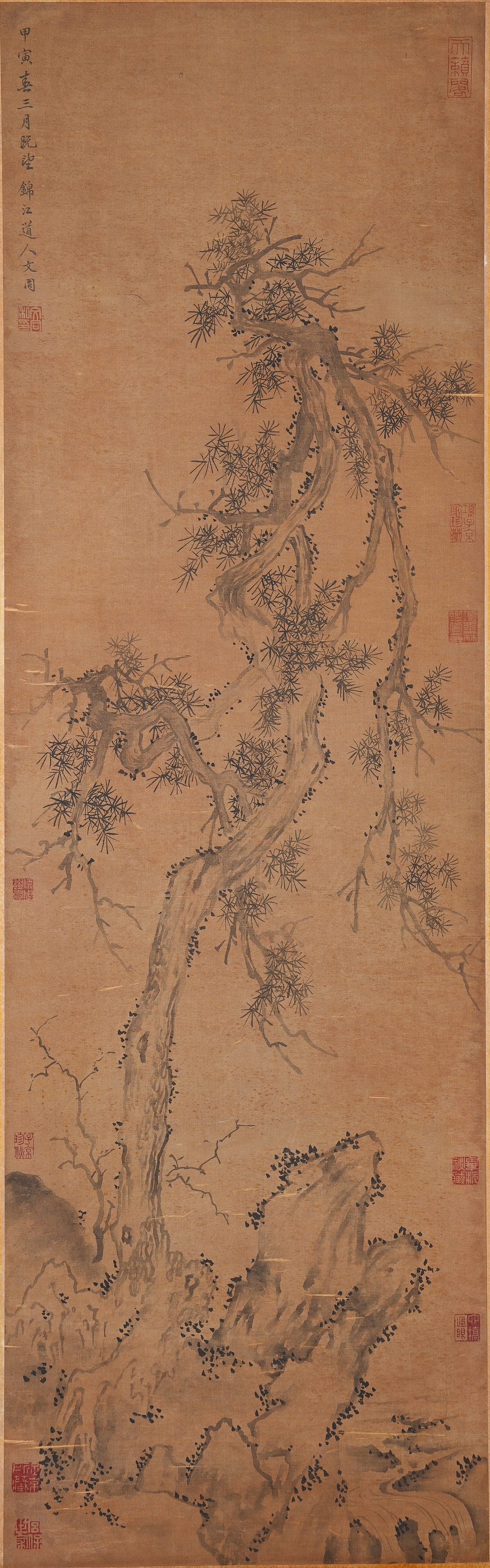 A PINE TREE PAINTING ON SILK BY WEN TONG.文同 (1 of 9)