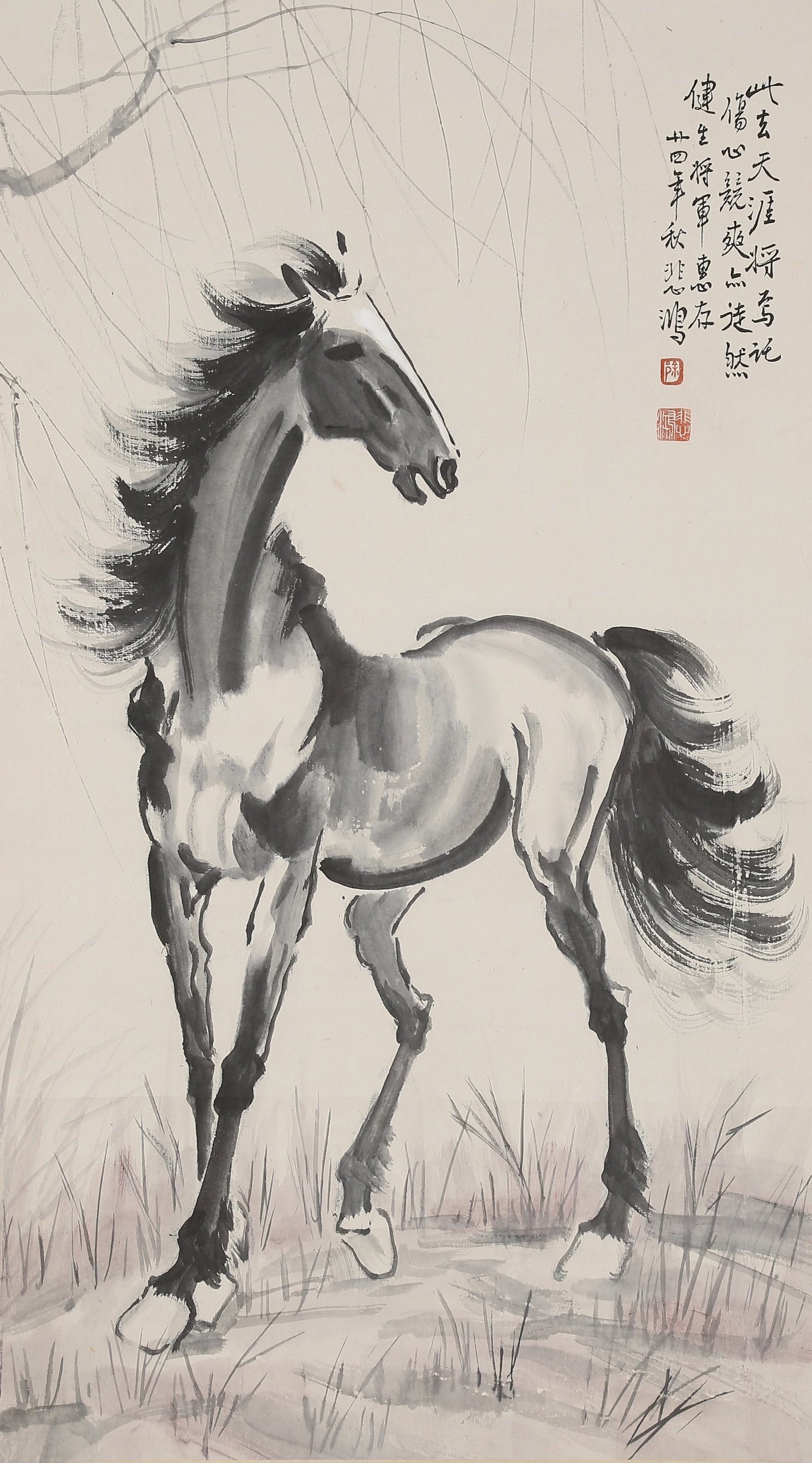 A STEED PAINTING ON PAPER BY XU BEIHONG.徐悲鴻 (1 of 8)