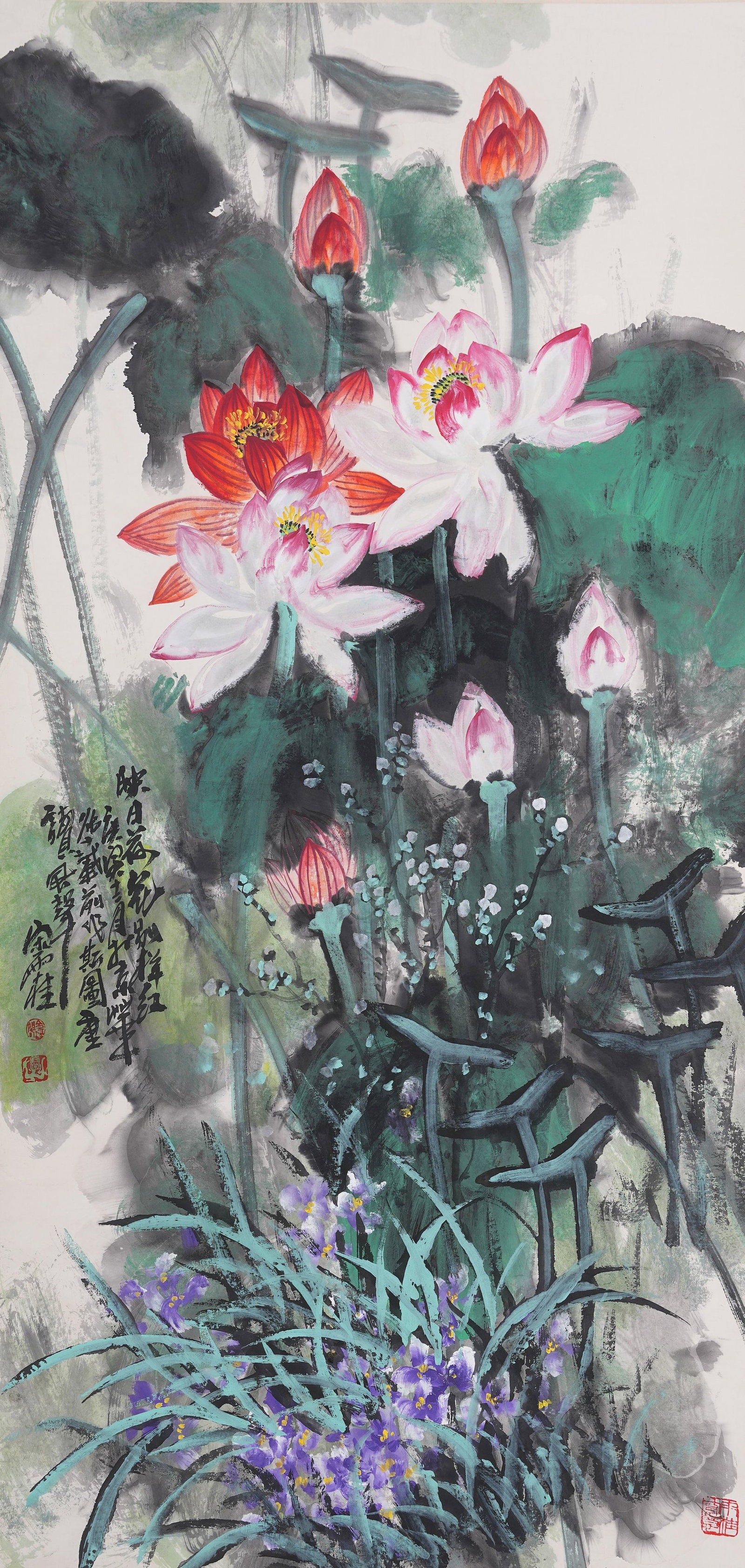 A LOTUS PAINTING ON PAPER BY SONG YUGUI.宋雨桂: Lotus Painting on Paper by Song Yugui.宋雨桂