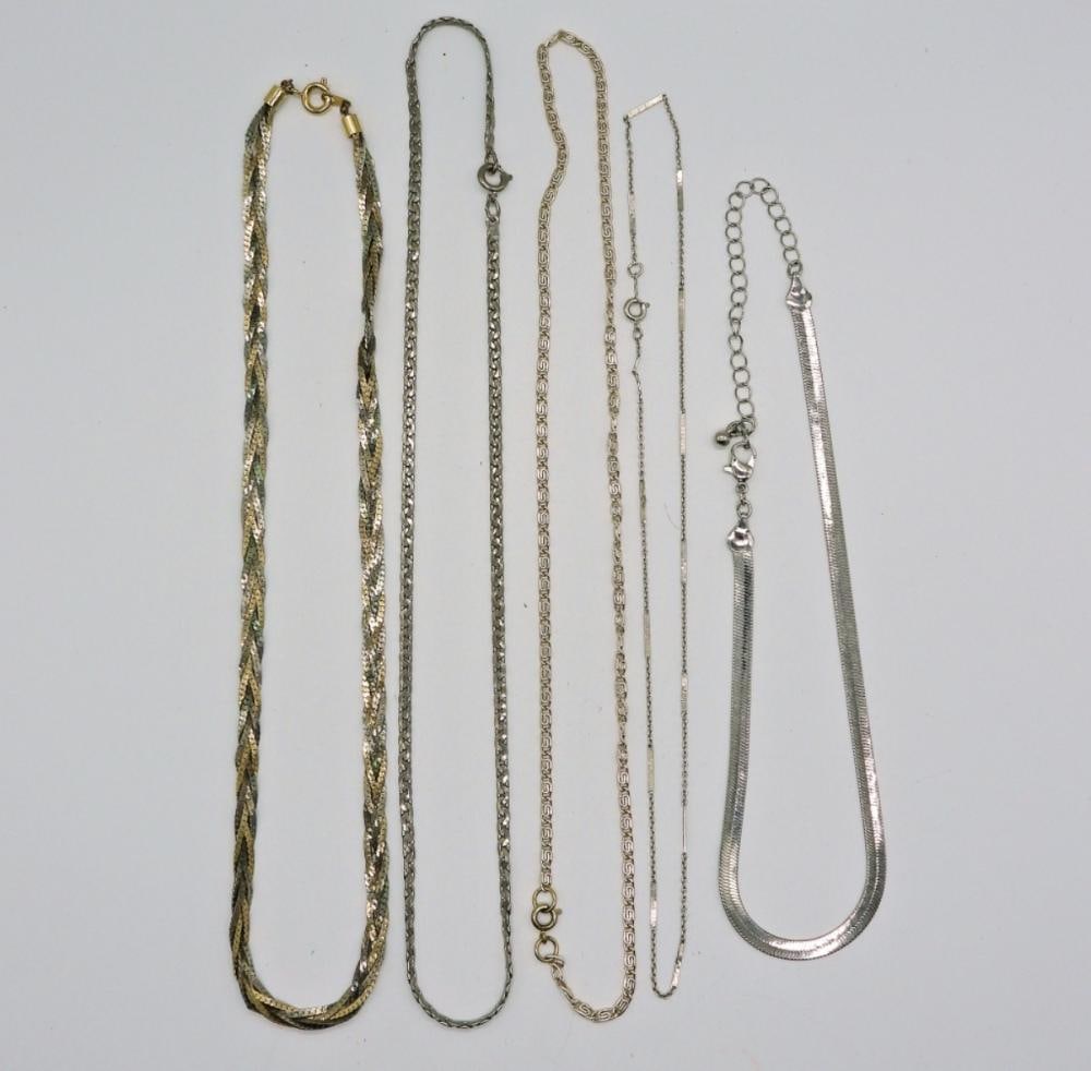 5 SILVER TONE CHAINS: 5 SILVER TONE CHAINS