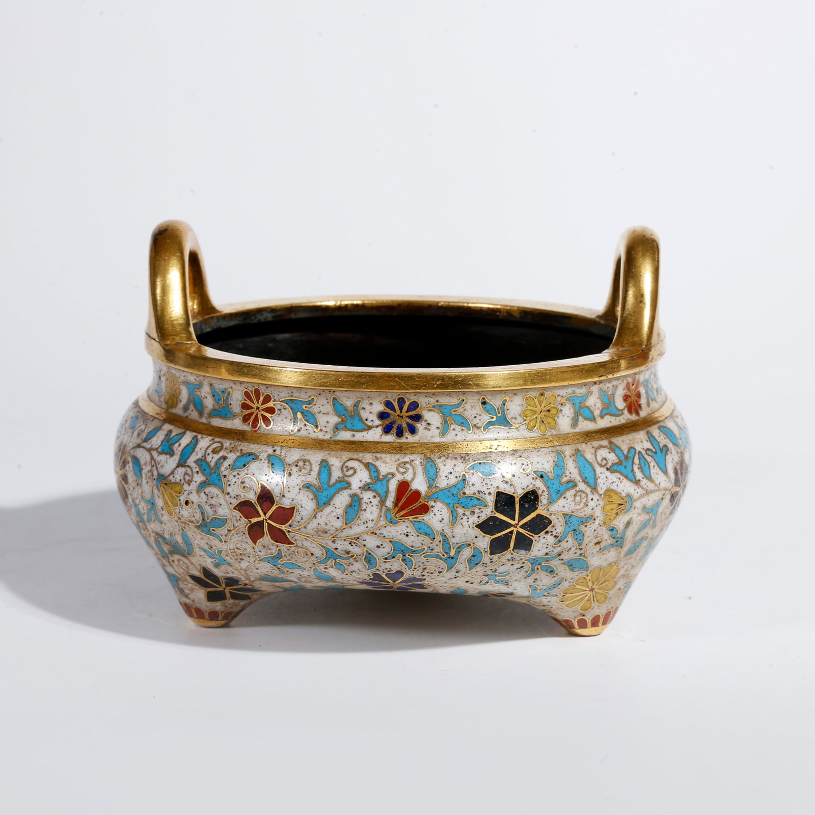A CLOISONNE THREE-LEGGED INCENSE BURNER WITH FLORAL PATTERN (1 of 9)