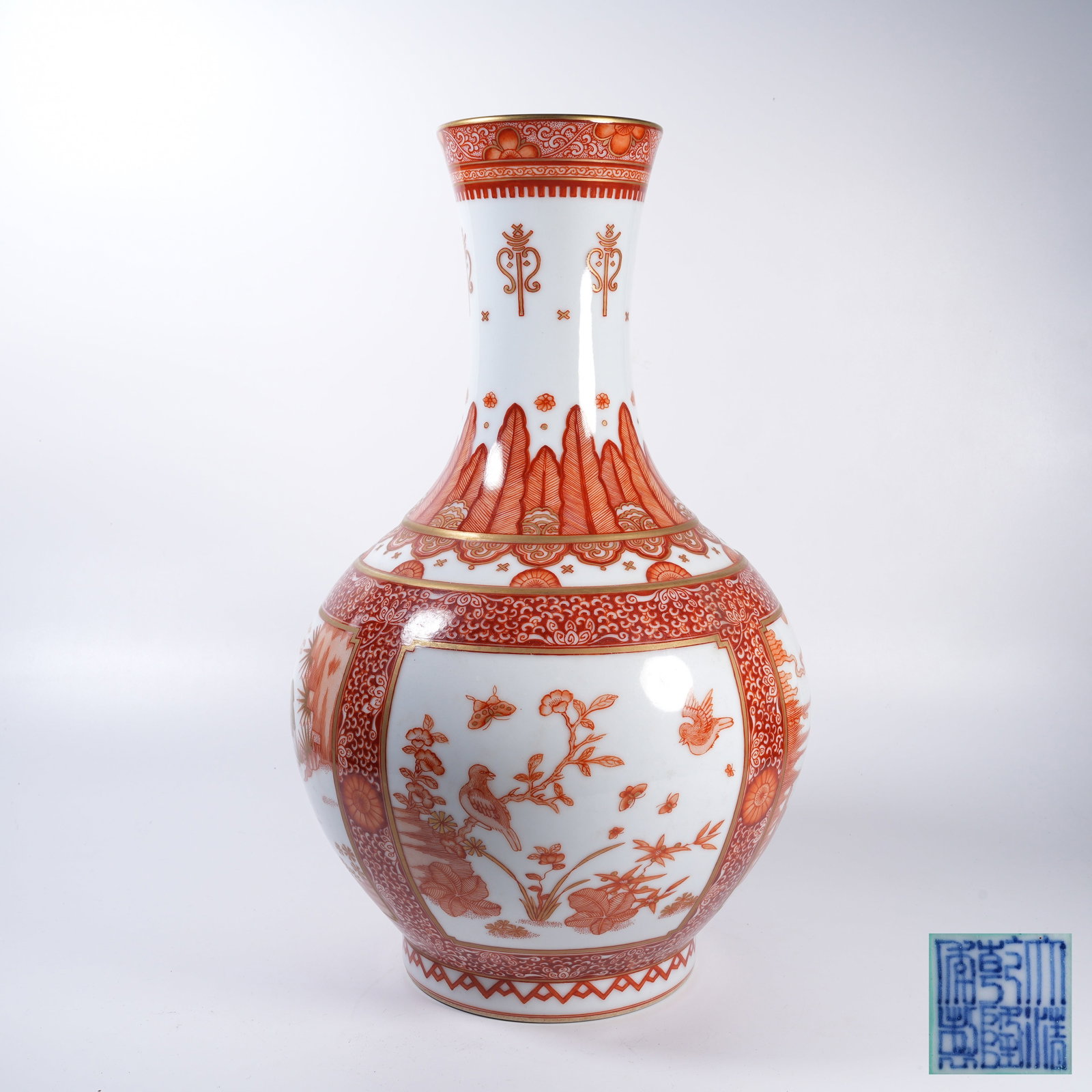 A IRON-RED GLOBULAR VASE WITH OPEN-WINDOW AUSPICIOUS-BEAST PANELS (1 of 9)