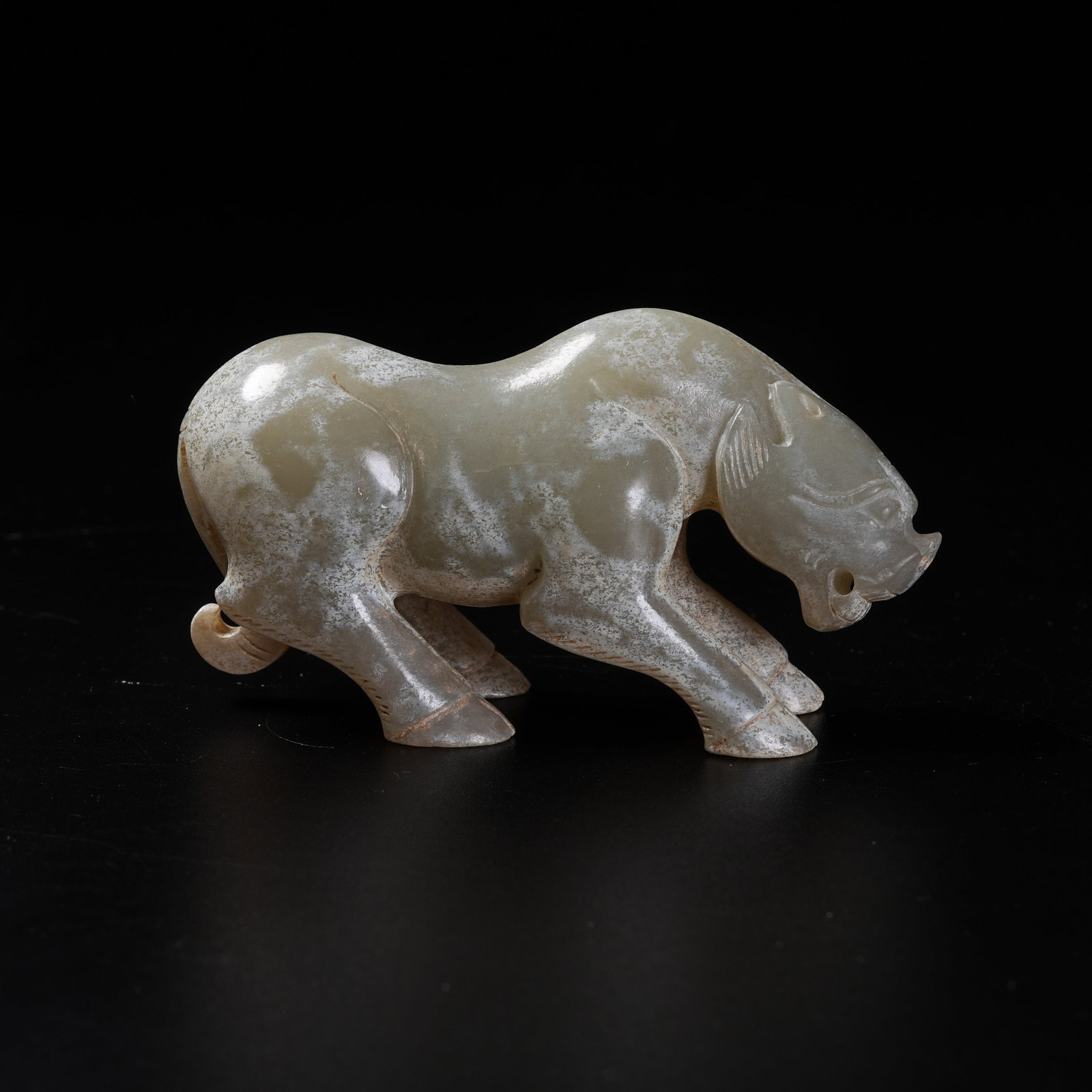 A ARCHAIC JADE BEAST ORNAMENT: Archaic Jade Beast Ornament