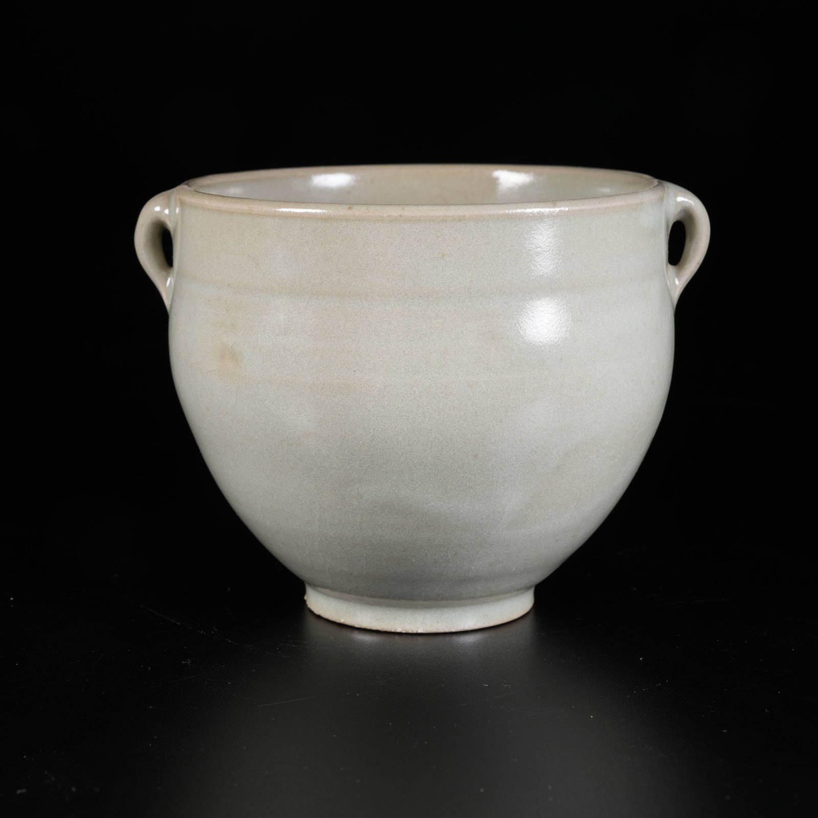 A YINGQING GLAZE DOUBLE-LUG JAR: Yingqing Glaze Double-Lug Jar