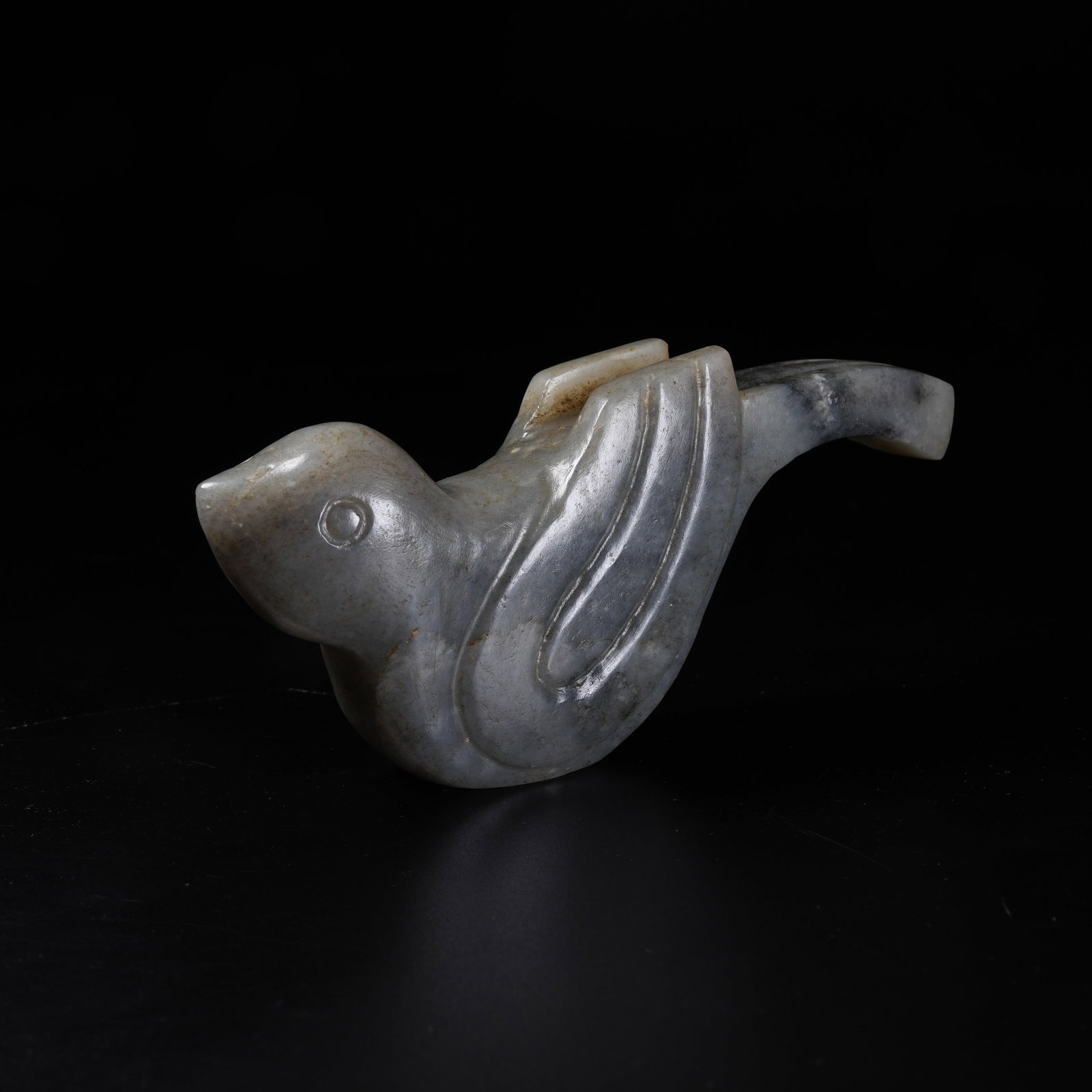 A ARCHAIC JADE PHOENIX BIRD STAFF HEAD: Archaic Jade Phoenix Bird Staff Head