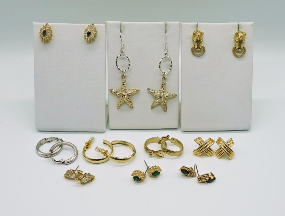 10 PAIR GOLD TONE GEMSTONE EARRINGS (1 of 4)