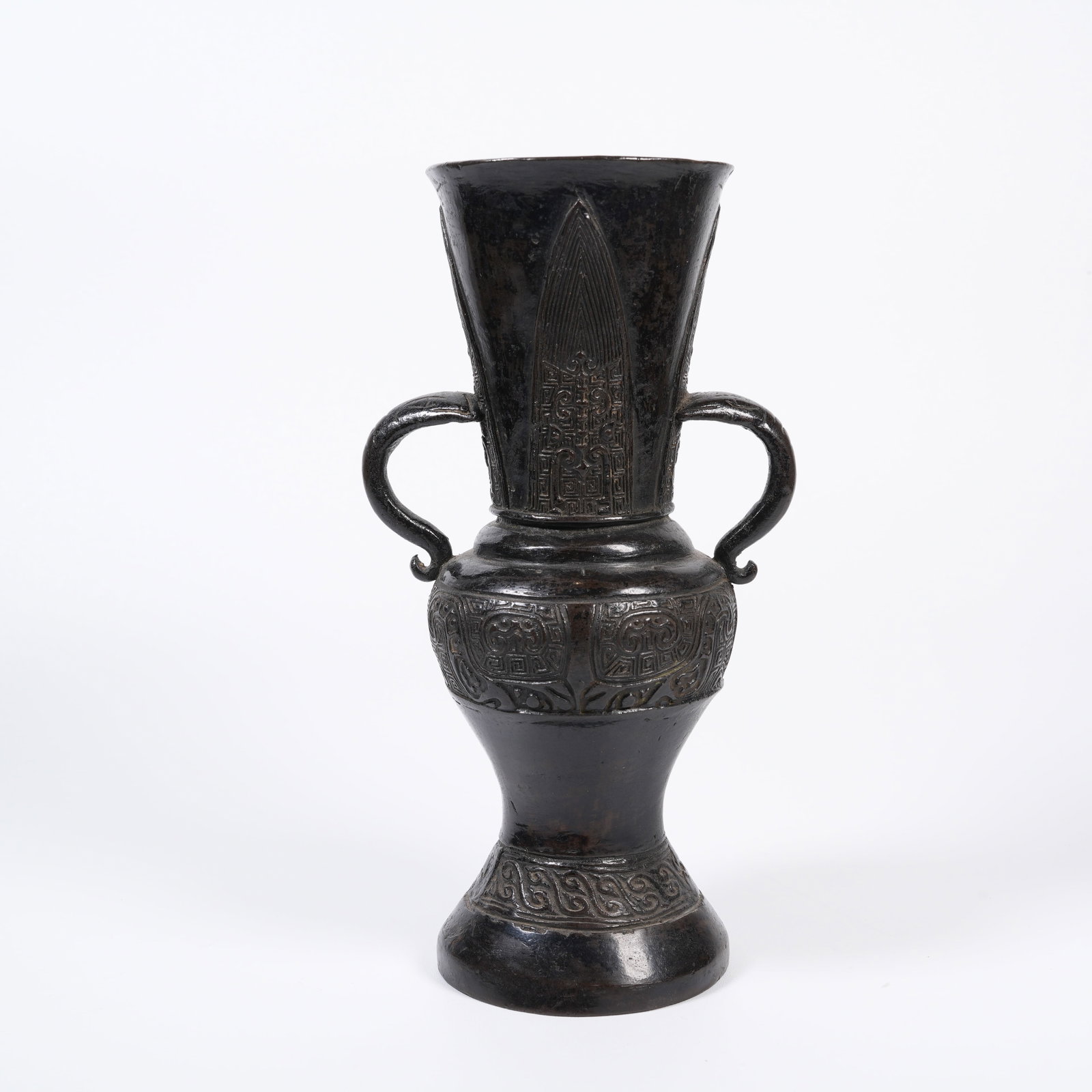 A BRONZE VASE WITH BANANA-LEAF PATTERN AND ELEPHANT-SHAPED EARS (1 of 9)