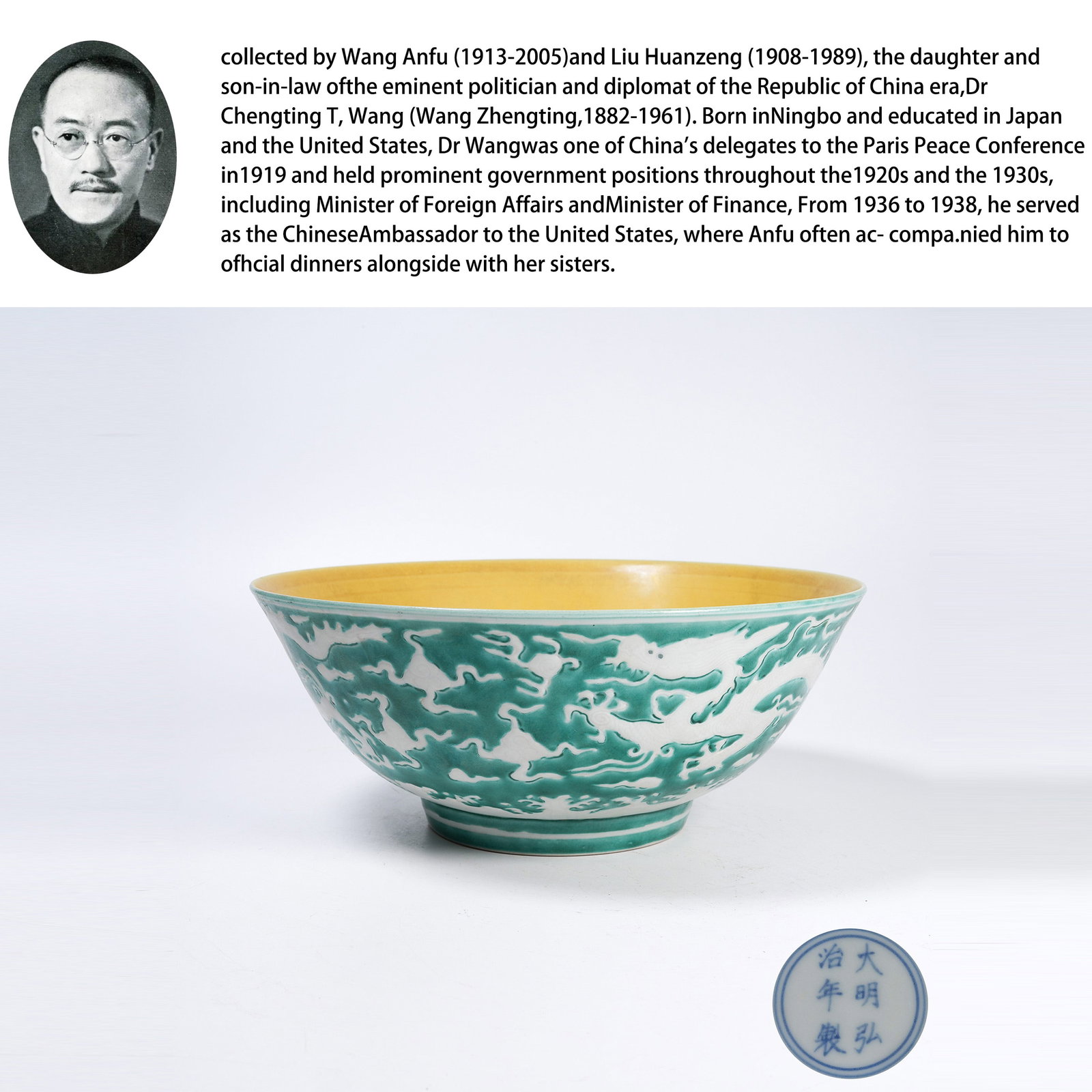 A GREEN ENAMEL BOWL WITH RESERVED WHITE CLOUD AND DRAGON PATTERNS (1 of 10)