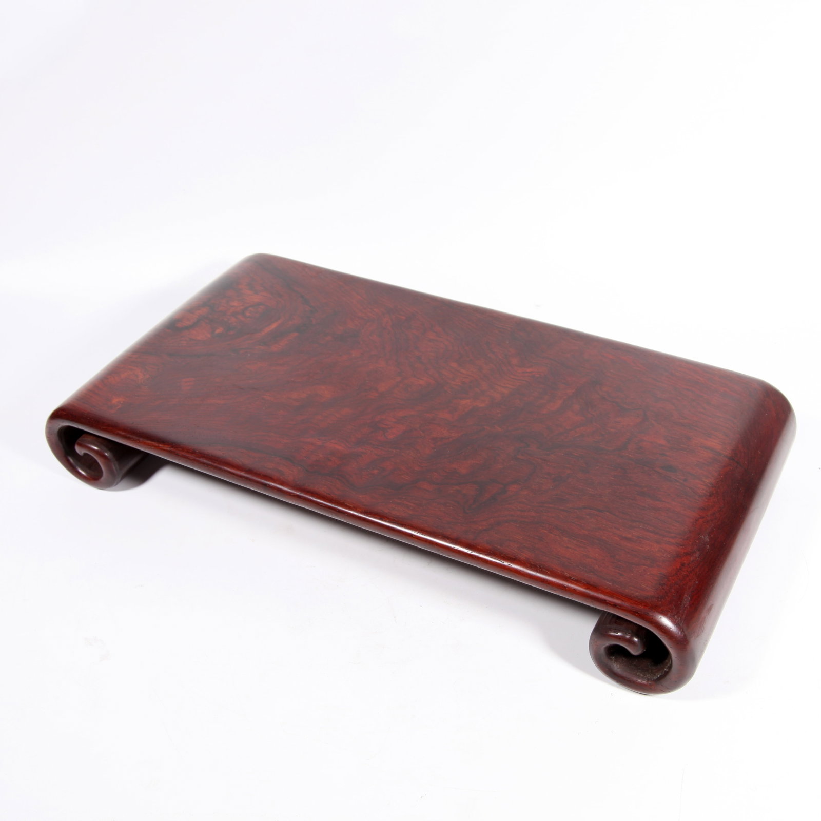 A RED WOOD SCROLL-SHAPED LOW TABLE (1 of 8)