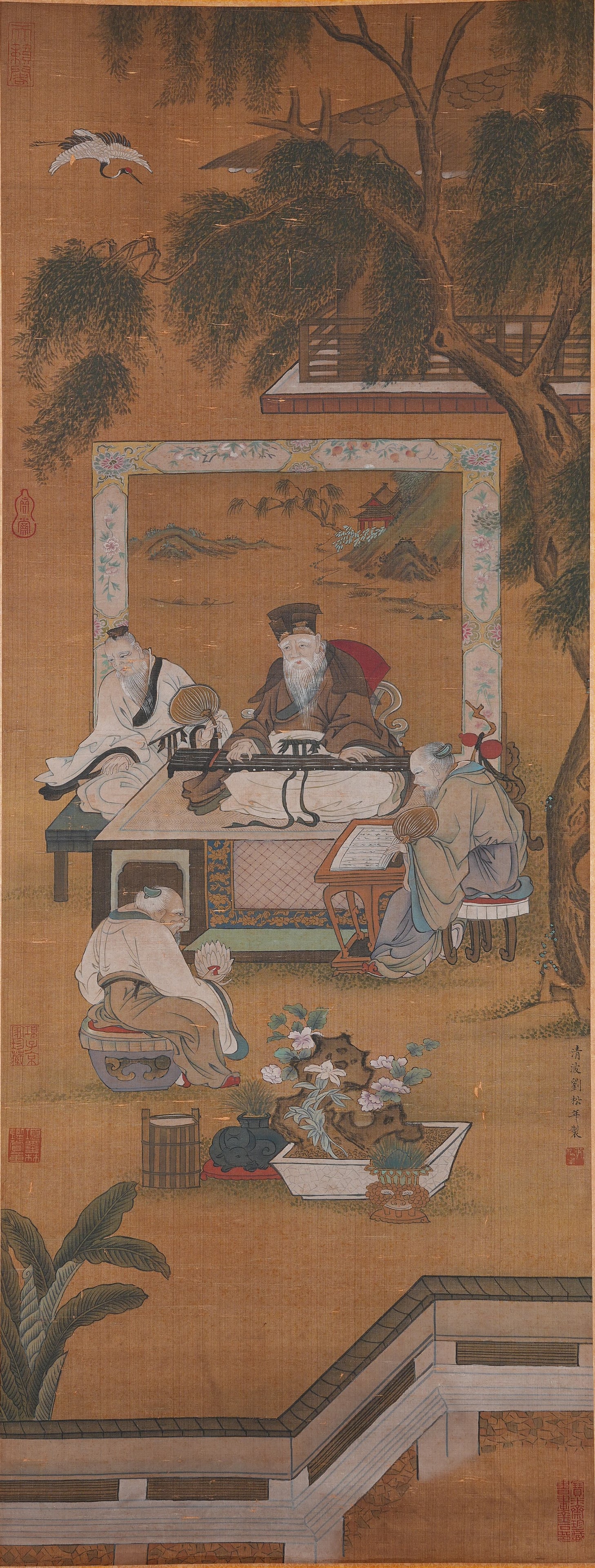 A SCHOLAR PAINTING ON SILK BY LIU SONGNIAN.劉松年: Scholar painting on silk by Liu Songnian.劉松年