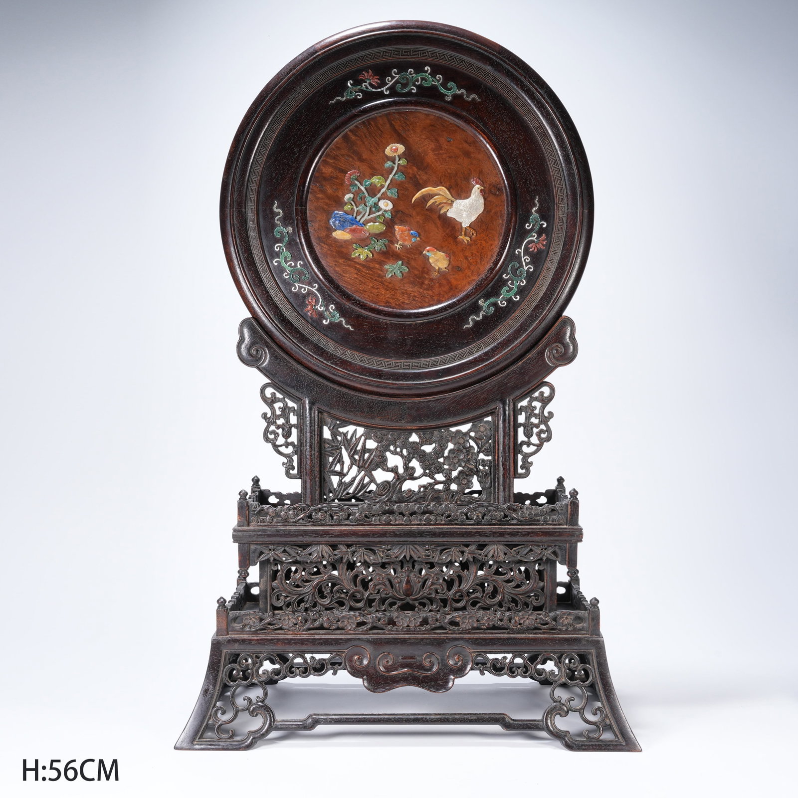 A HUANGHUALI STANDING SCREEN WITH PRECIOUS-STONE INLAY DEPICTING GREAT-AUSPICIOUS THEME (1 of 7)
