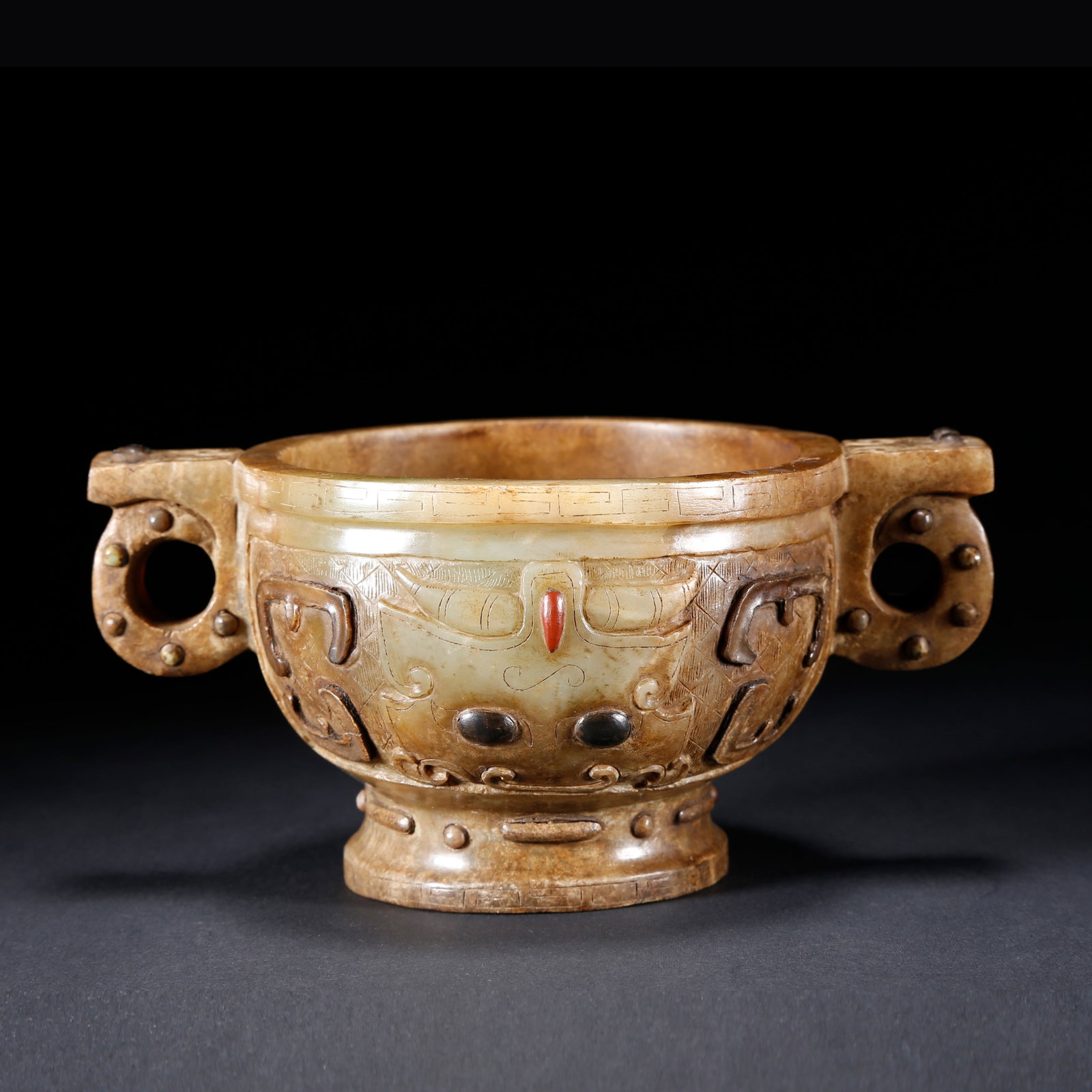 A HETIAN JADE TWO-EARED CENSER CARVED WITH BEAST MASK PATTERN (1 of 8)