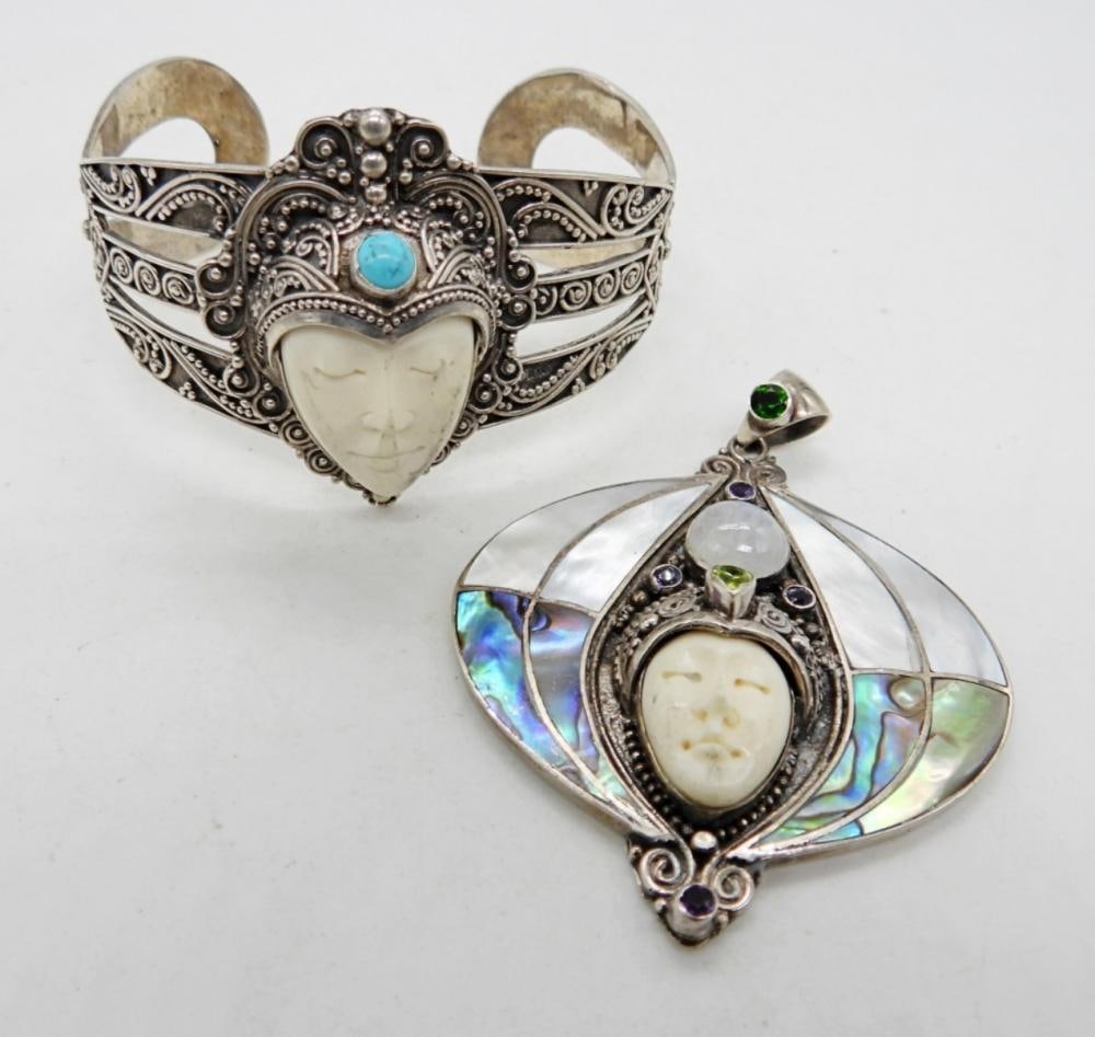 925 BAIL GODDES CARVED BONE SET (1 of 3)
