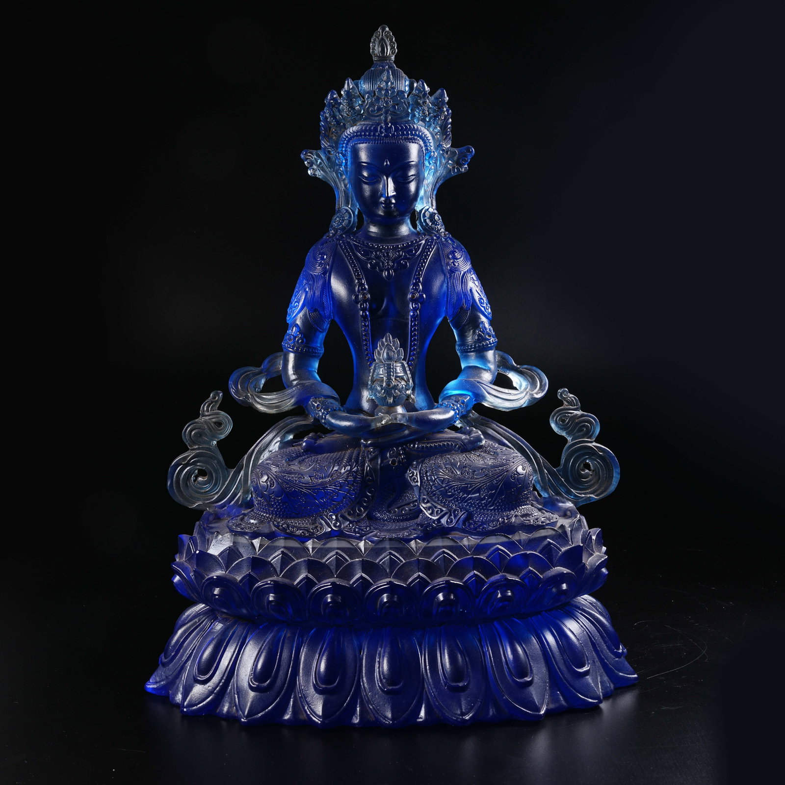 A COLOURED GLAZE STATUE OF AMITAYUS: Coloured Glaze Statue of Amitayus