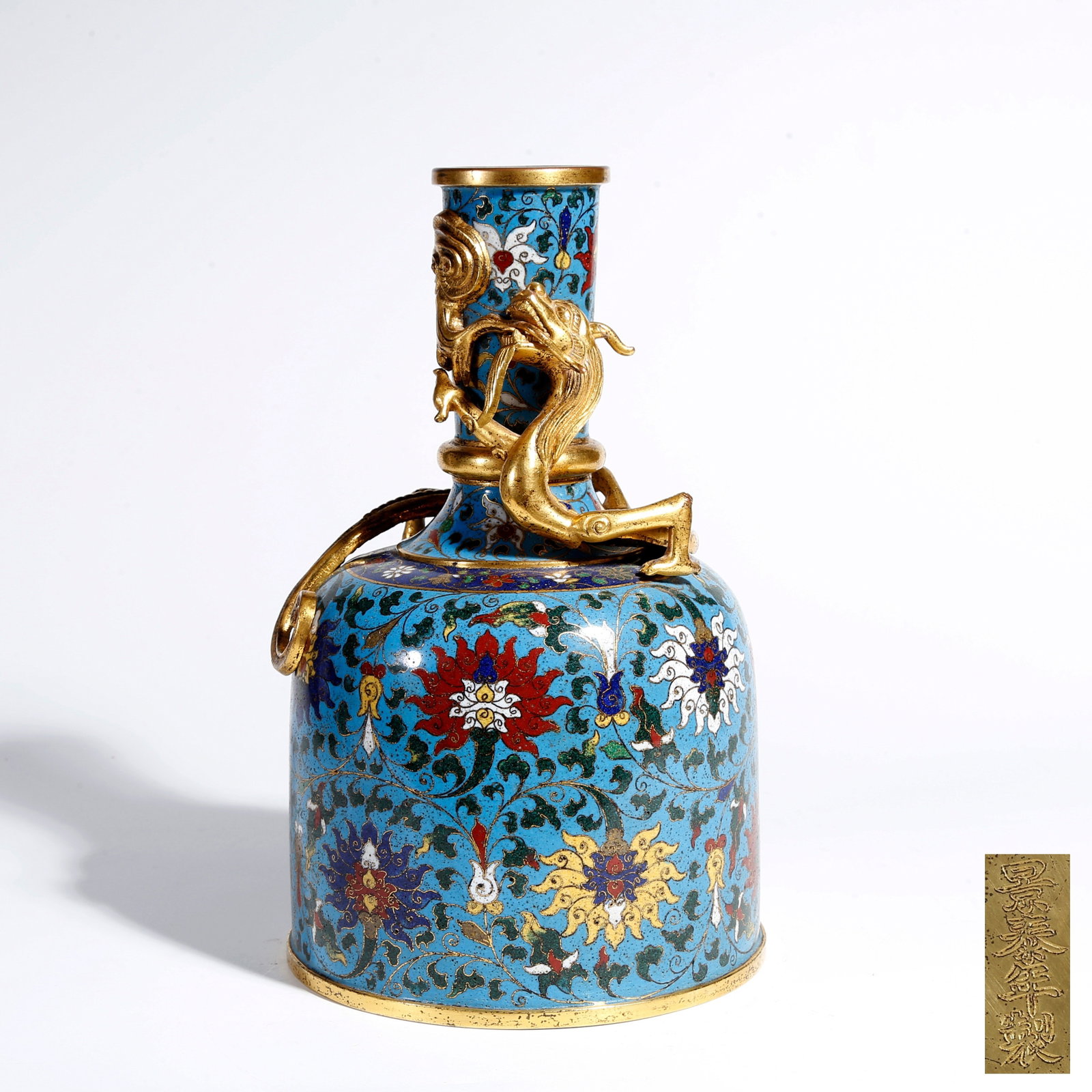 A CLOISONNE BELL ZUN WITH COILED DRAGON PATTERN (1 of 9)