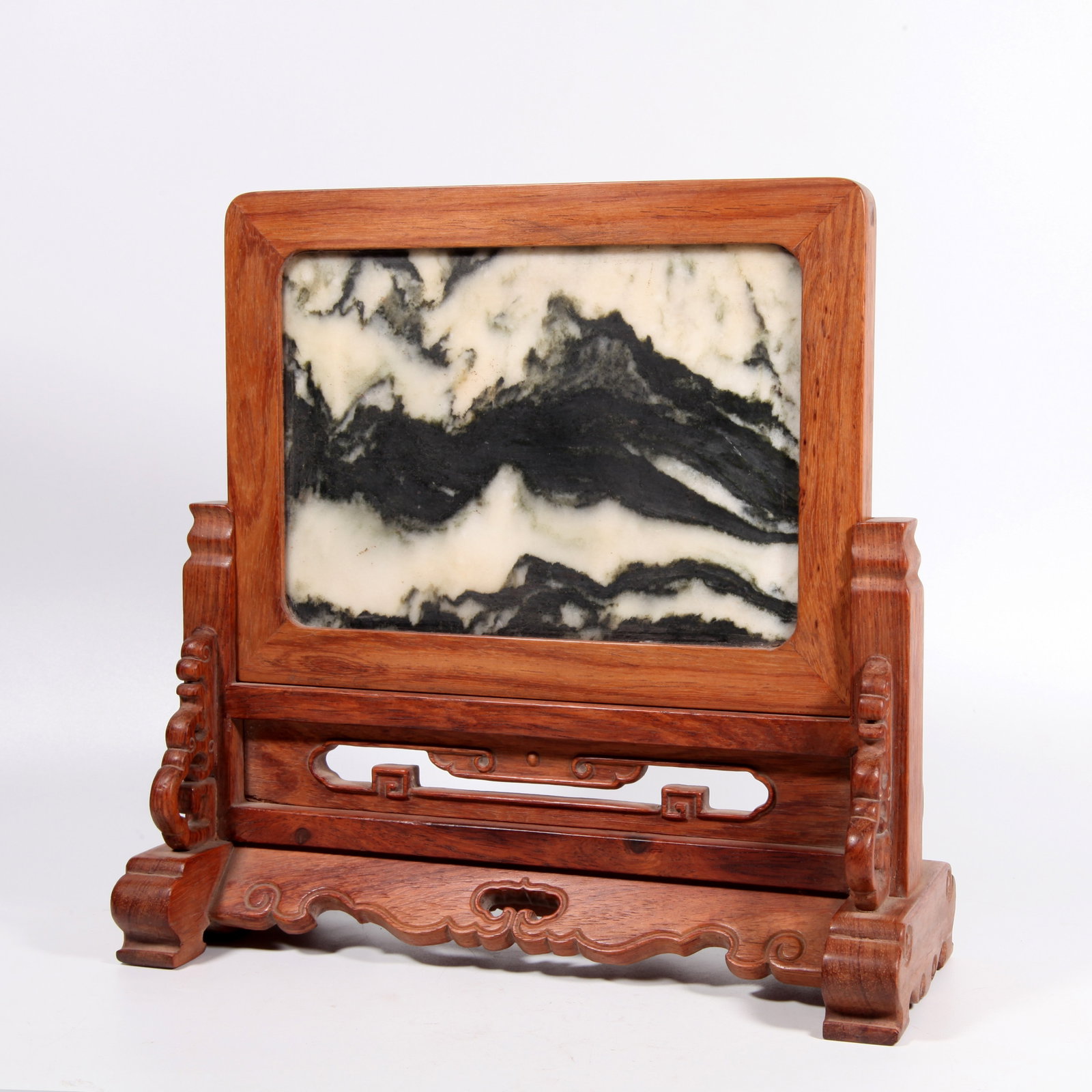 A HUANGHUALI WOOD TABLE SCREEN INLAID WITH MARBLE (1 of 9)