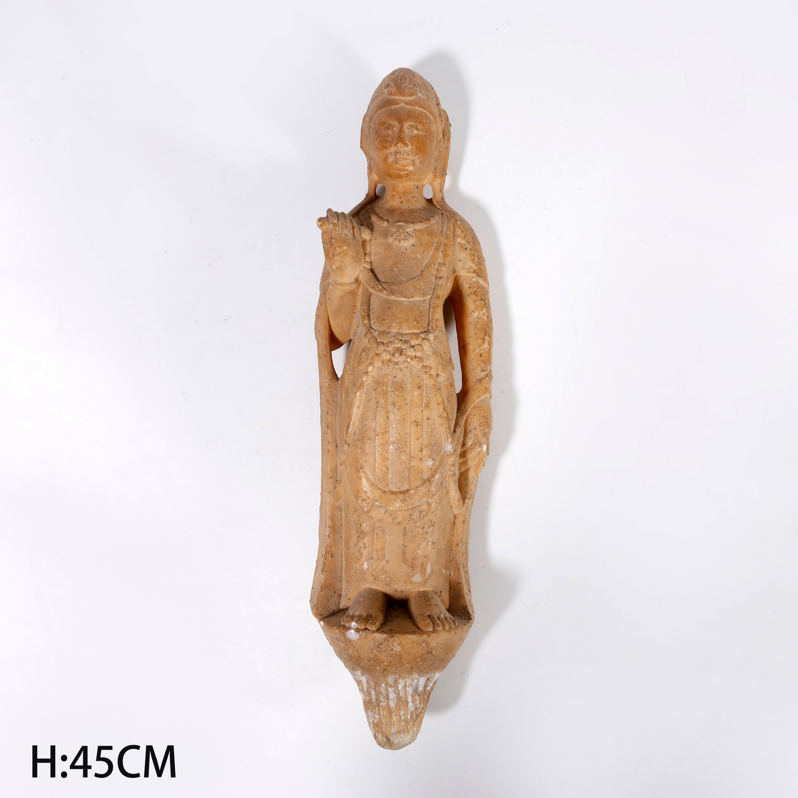 A WHITE MARBLE CARVED BODHISATTVA STATUE (1 of 11)