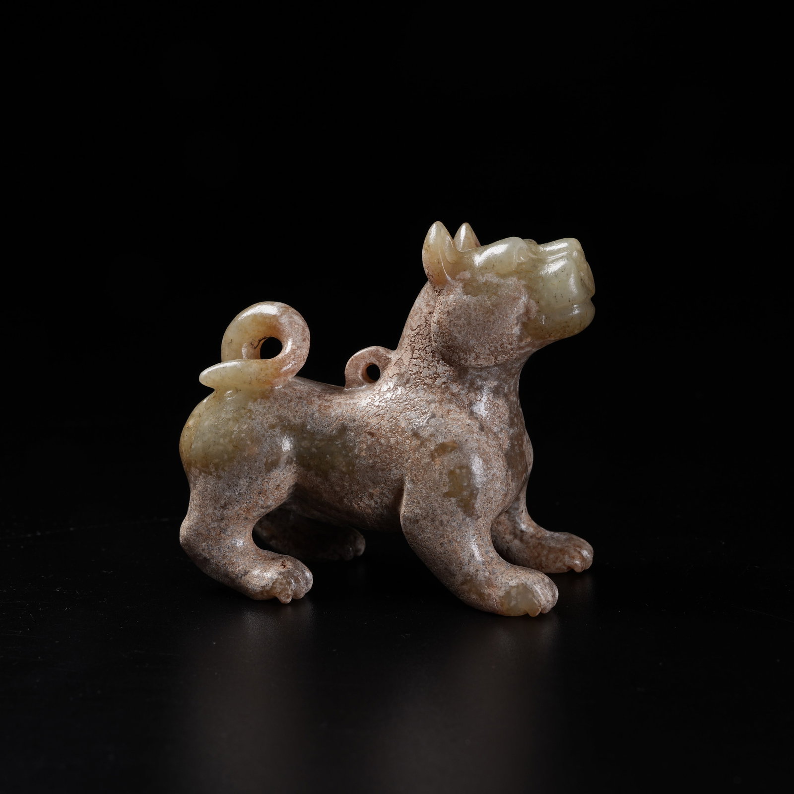 A ARCHAIC JADE BEAST ORNAMENT: Archaic Jade Beast Ornament