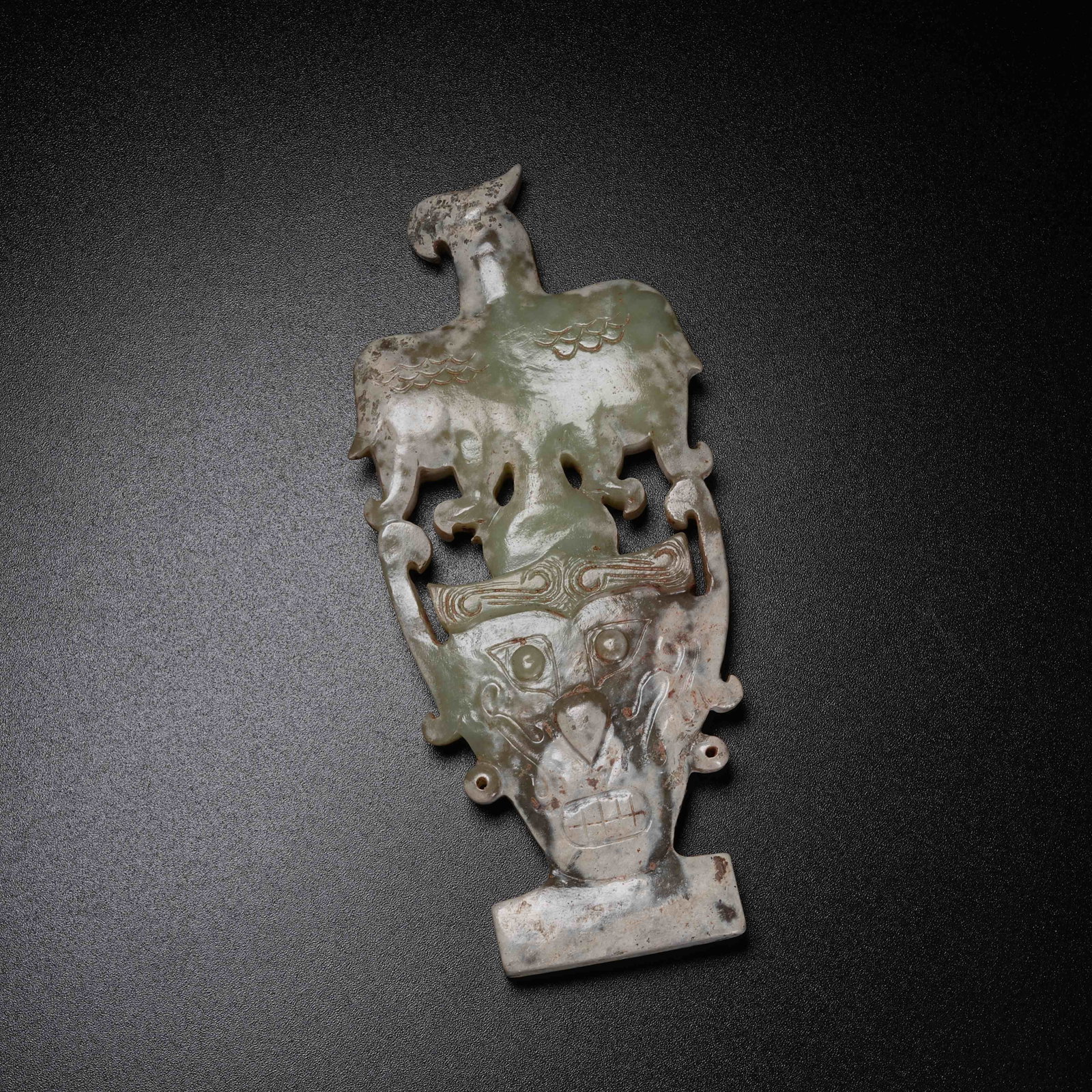 A ARCHAIC JADE OWL ORNAMENT: Archaic Jade Owl Ornament