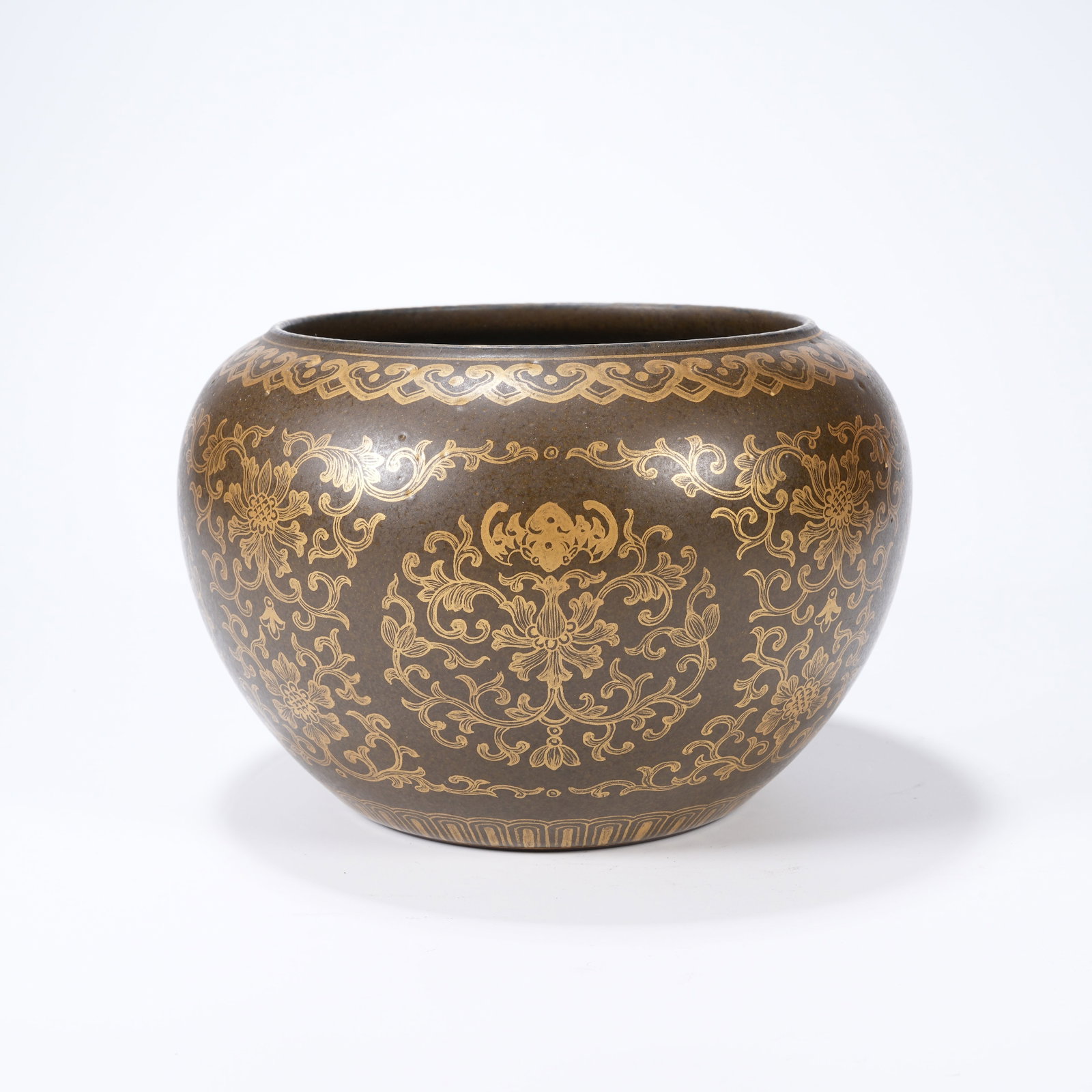 A TEA-DUST GLAZE GILDED CENSER IN ALMS-BOWL FORM WITH TREASURE-FLOWER PATTERNS (1 of 9)