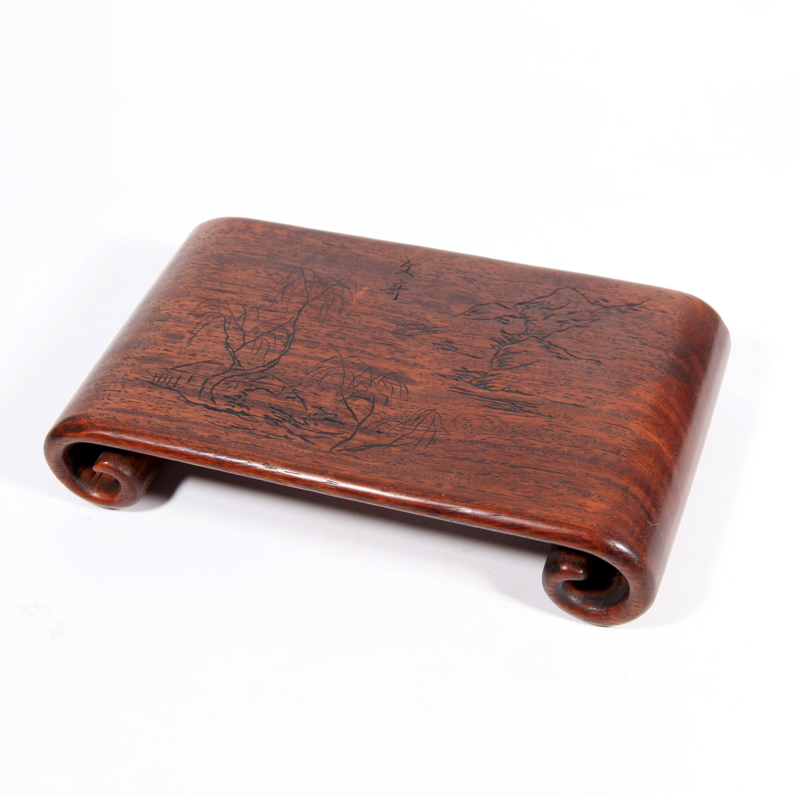 A HUANGHUALI WOOD CARVED TABLE WITH LANDSCAPE PATTERN (1 of 9)