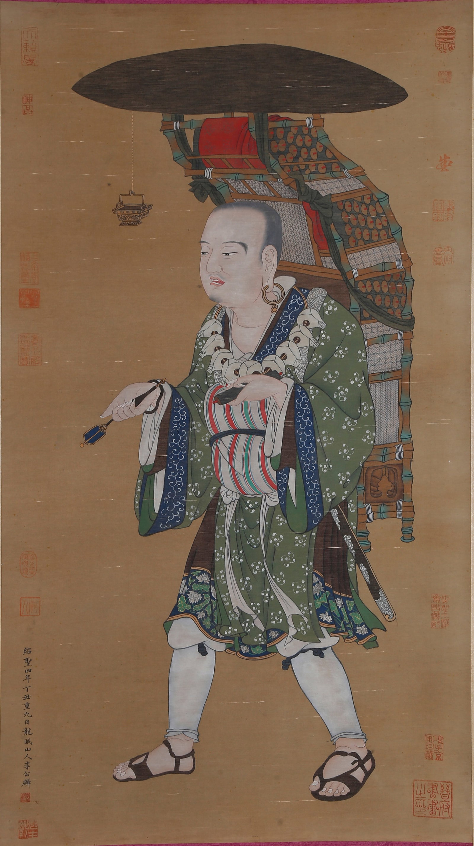 A FIGURE PAINTING ON SILK BY LI GONGLIN.李公麟: Figure painting on silk by Li Gonglin.李公麟