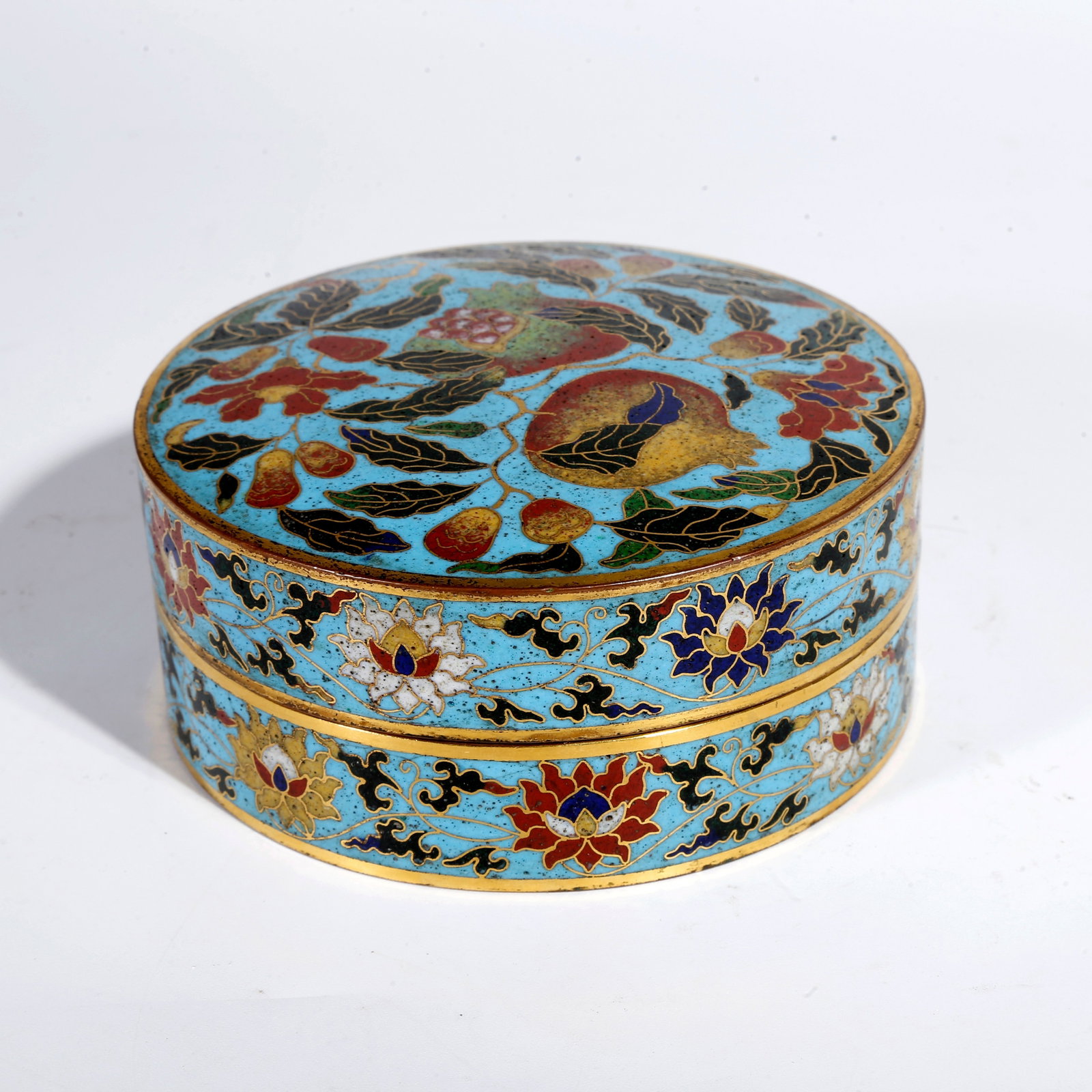 A CLOISONNE COVERED BOX WITH POMEGRANATE PATTERN: Cloisonne Covered Box with Pomegranate Pattern