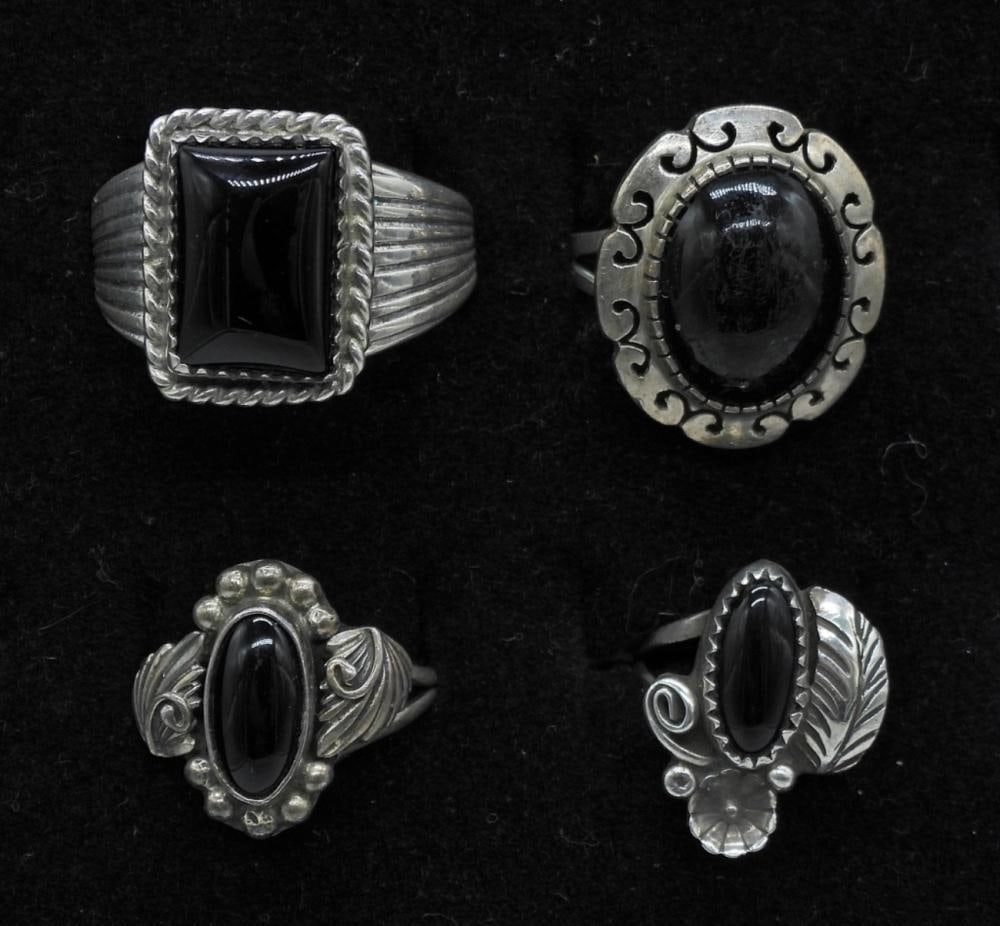 4 STERLING ONYX RINGS (1 of 2)