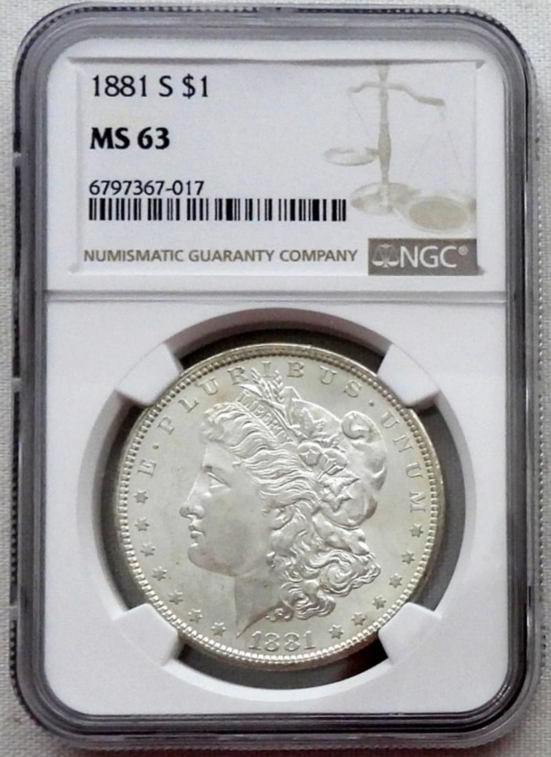 1881-S MORGAN DOLLAR, NGC MS-63: 1881-S MORGAN DOLLAR, NGC MS-63