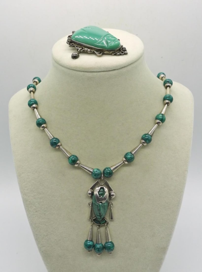 TAXCO MALACHITE & JADE 2 PIECES 925 (1 of 4)