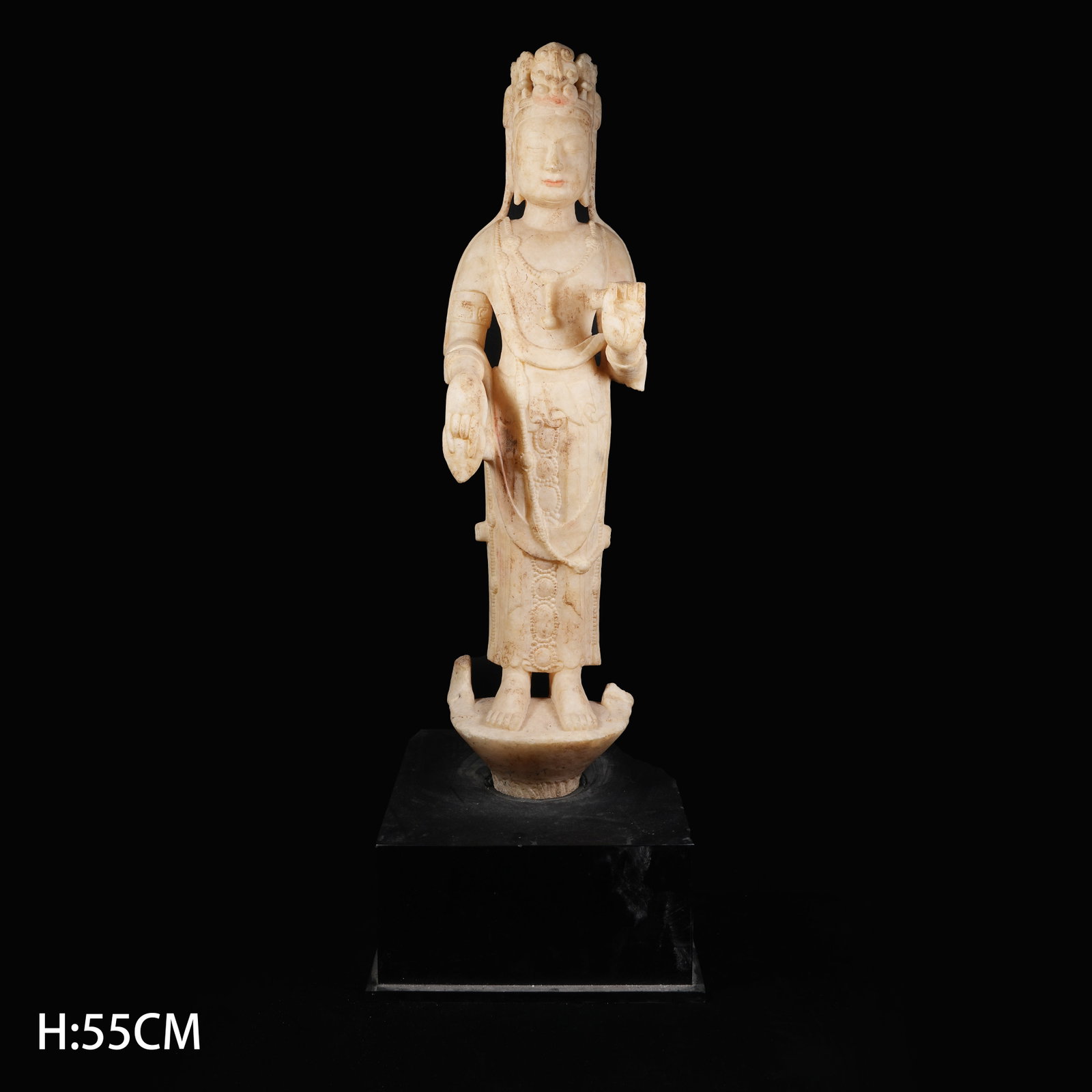 A WHITE MARBLE STANDING STATUE OF GUANYIN: White Marble Standing Statue of Guanyin