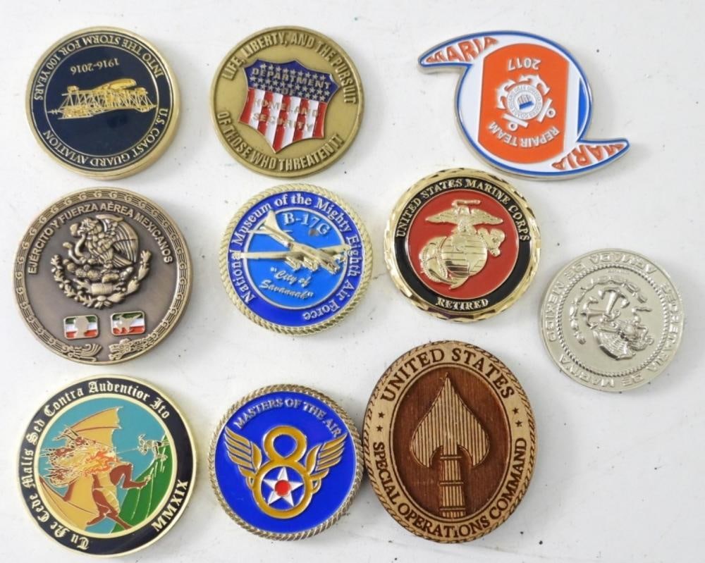 LOT OF 10 MILITARY CHALLENGE & SERVICE COINS (1 of 2)