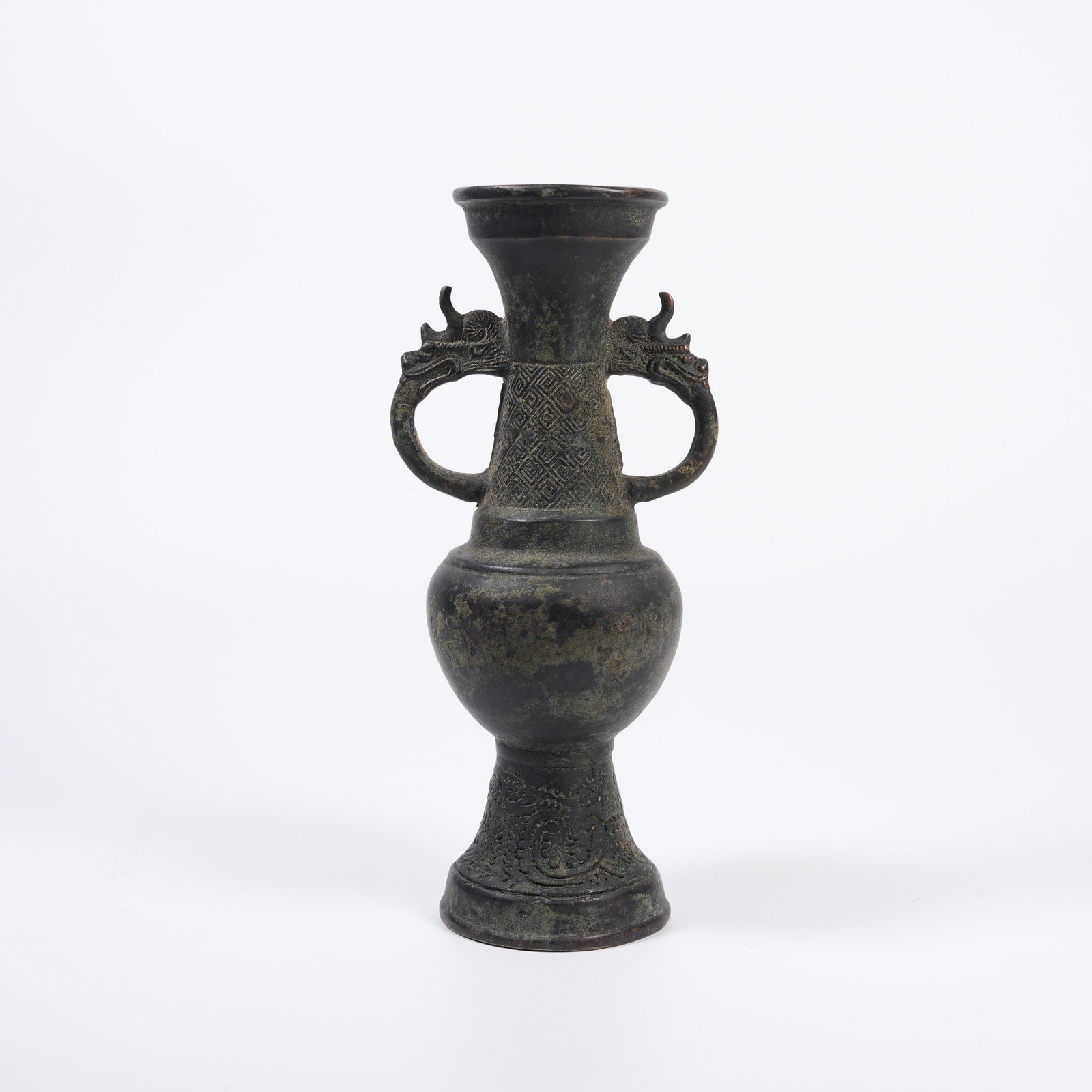 A BRONZE VASE WITH BEAST-SHAPED EARS: Bronze Vase with Beast-shaped Ears