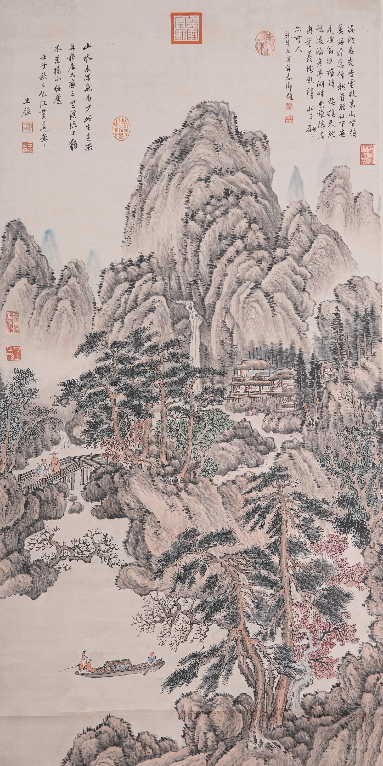 A LANDSCAPE PAINTING ON PAPER BY WANG JIAN.王鑒: Landscape Painting on Paper by Wang Jian.王鑒