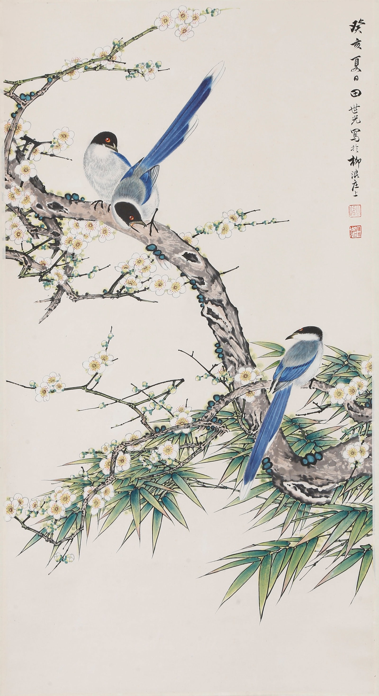 A FLOWER-AND-BIRD PAINTING ON PAPER BY TIAN SHIGUANG.田世光: Flower-and-bird painting on paper by Tian Shiguang.田世光
