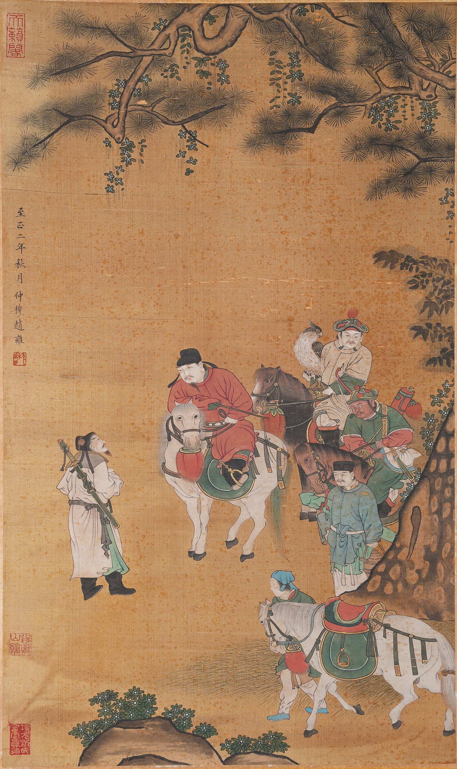 A MAN AND HORSE PAINTING ON SILK BY ZHAO YONG.趙雍: Man and horse painting on silk by Zhao Yong.趙雍
