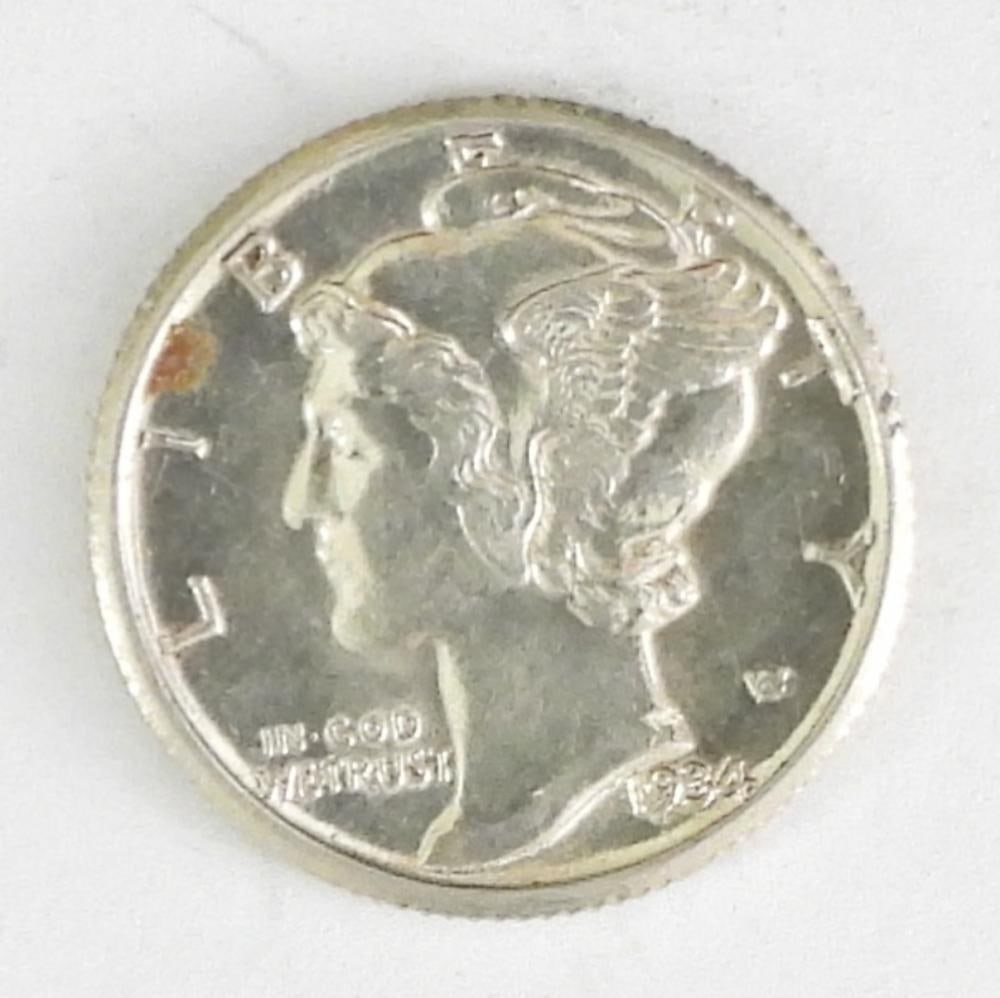 1934 MERCURY DIME - PRETTY COIN: 1934 MERCURY DIME - PRETTY COIN