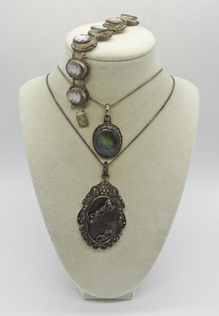 3 GEMSTONE STERLING VINTAGE PIECES: 3 GEMSTONE STERLING VINTAGE PIECES