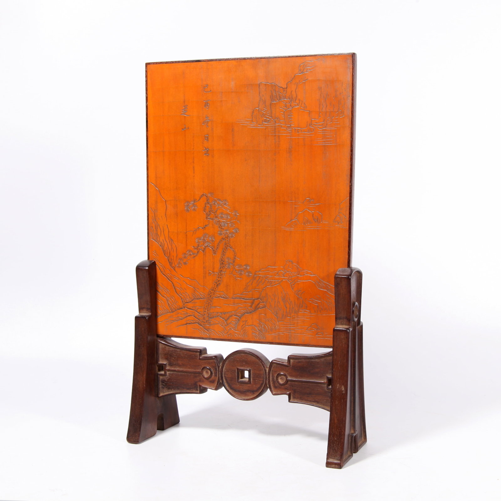 A TABLE SCREEN PASTED WITH BAMBOO VENEER WITH LANDSCAPE PATTERN (1 of 9)