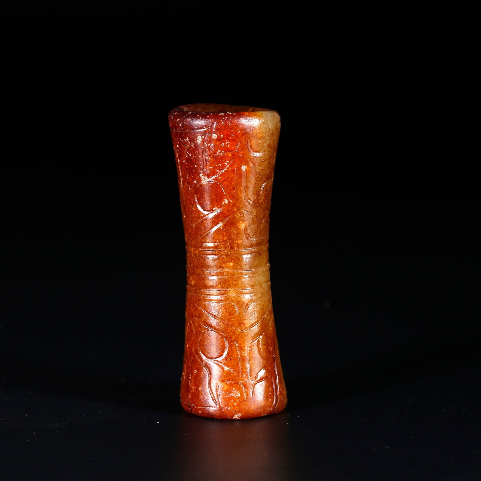 A LEZI TUBE WITH BEAST-MASK PATTERN CARVED ON ANCIENT JADE: Lezi Tube with Beast-mask Pattern Carved on Ancient Jade