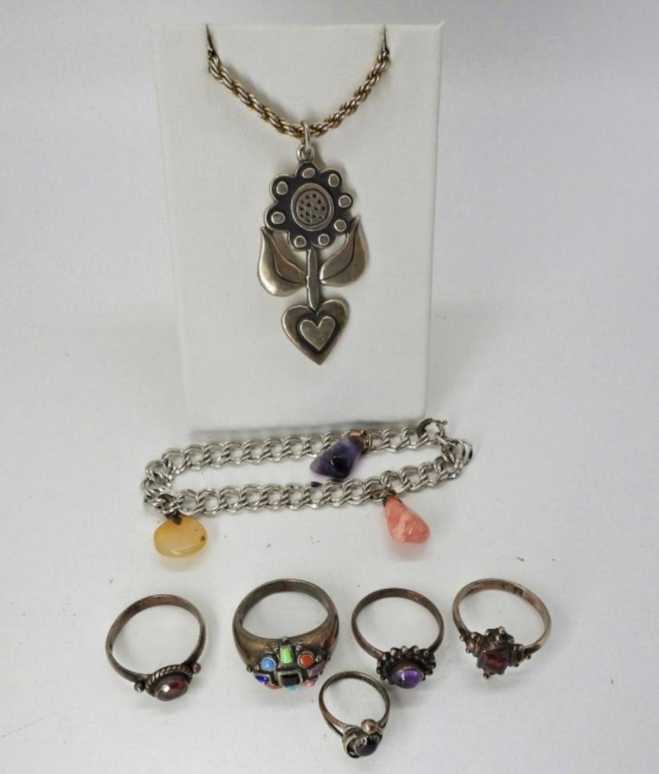 STERLING GEMSTONE SET OF 7: STERLING GEMSTONE SET OF 7