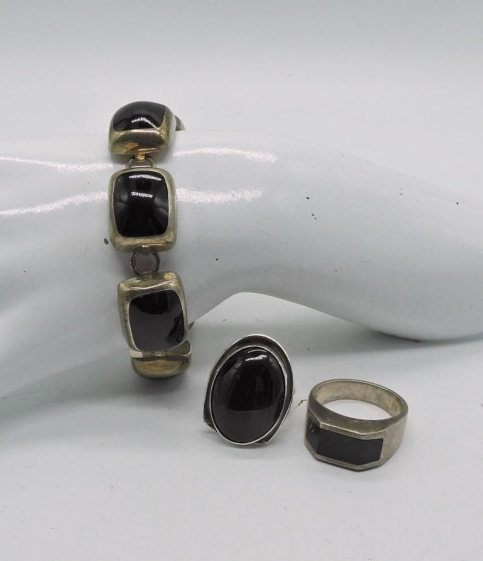 3PC BLACK ONYX STERLING SET (1 of 5)