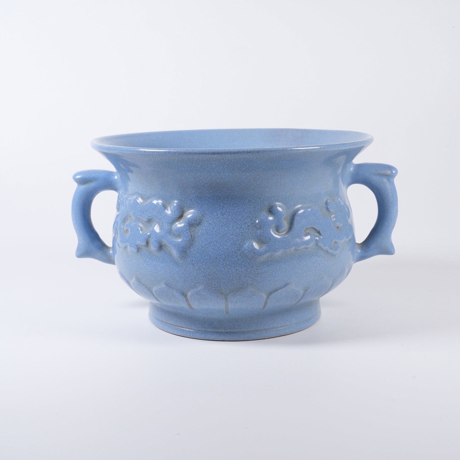 A ZISHA CLAY SKY-BLUE-GLAZED GUI-SHAPED CENSER WITH CHILONG DRAGON PATTERN: Zisha Clay Sky-blue-glazed Gui-shaped Censer with Chilong Dragon Pattern