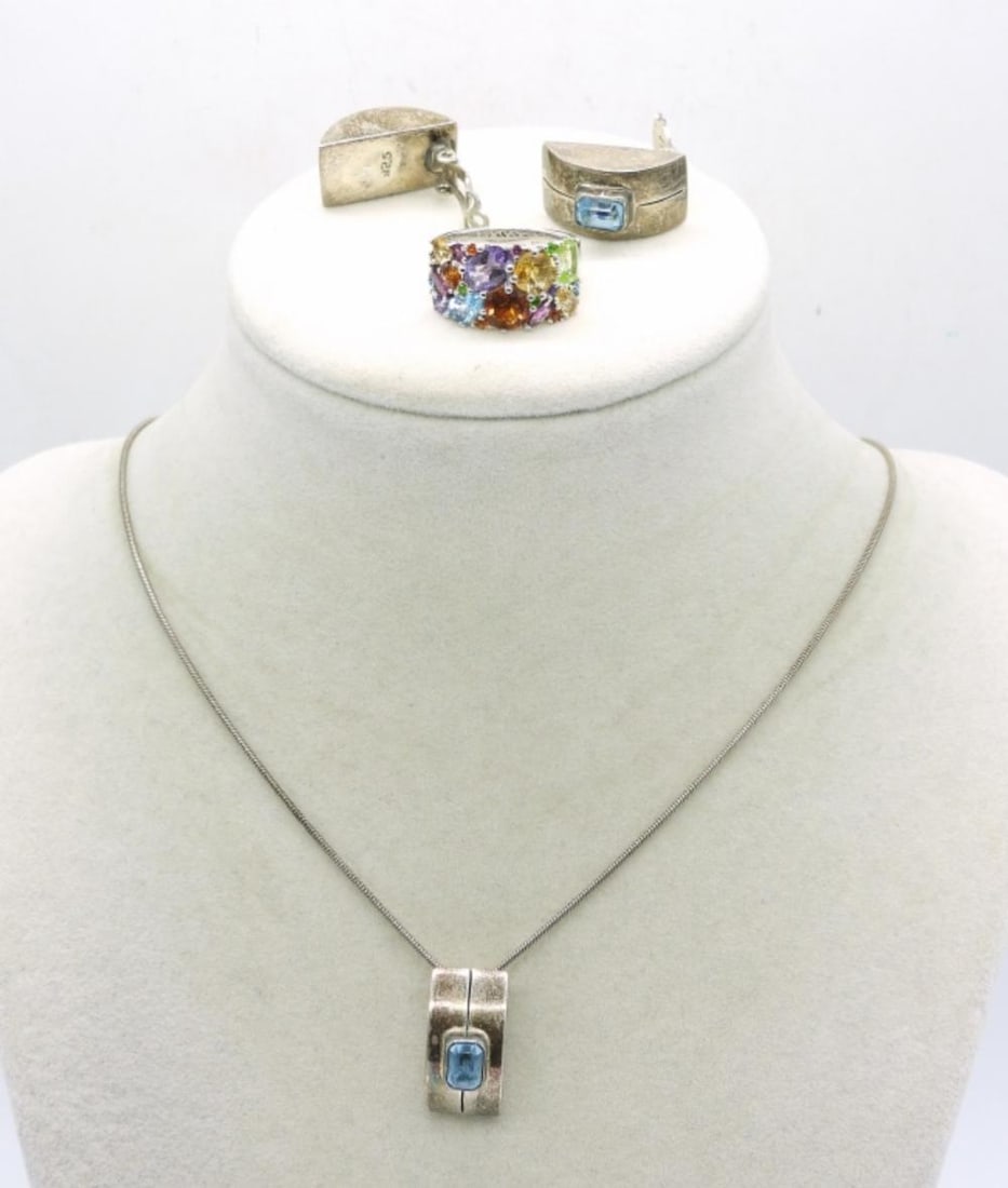 VINTAGE AQUAMARINE STERLING SET: VINTAGE AQUAMARINE STERLING SET