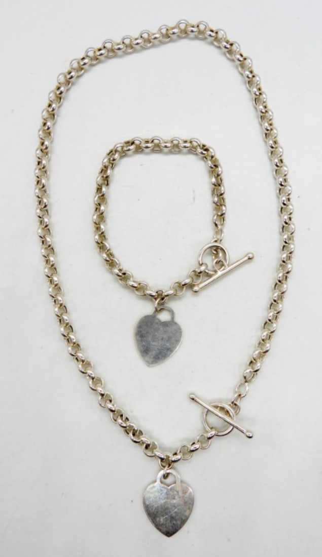 STERLING HEART NECKLACE AND BRACELET SET (1 of 3)