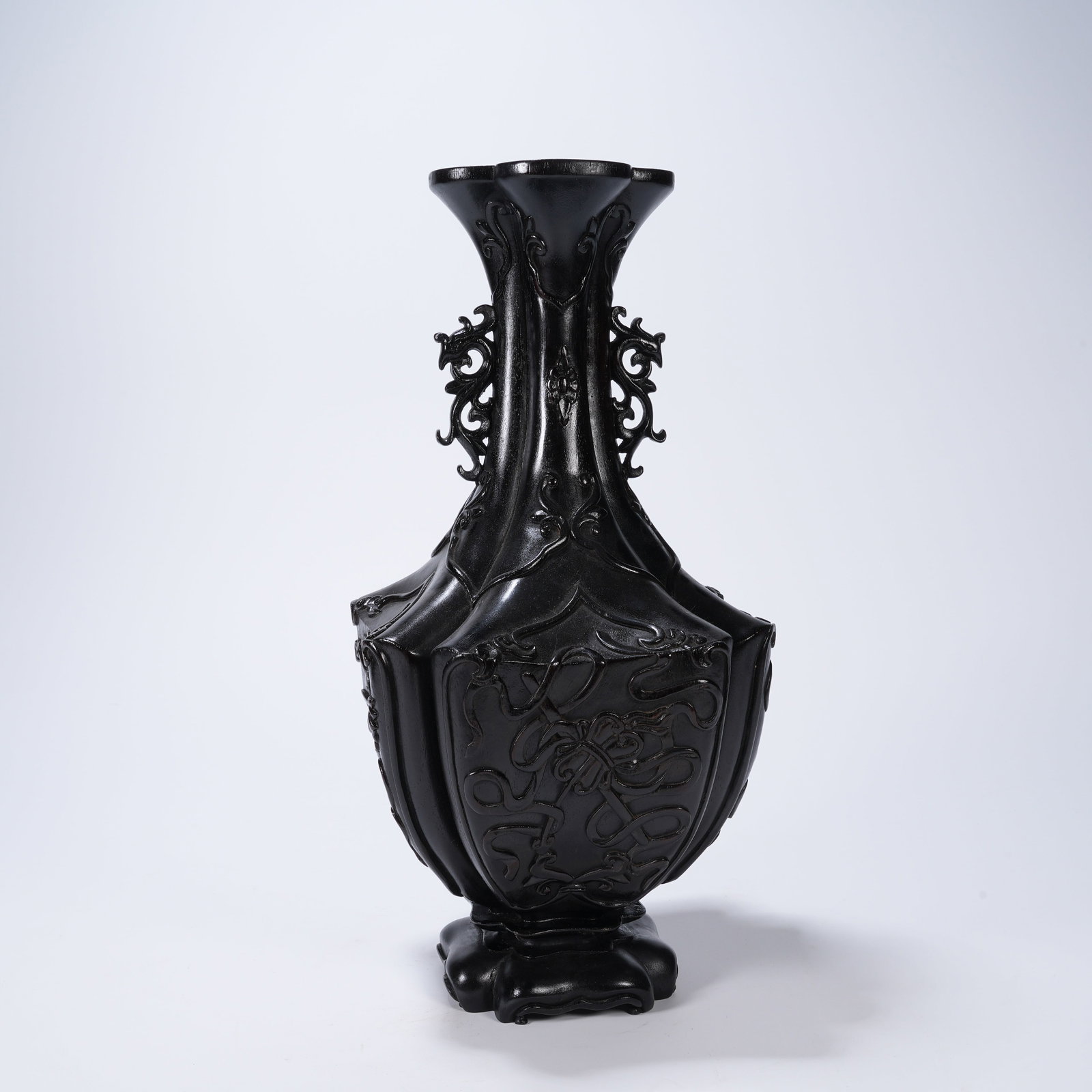 A ZITAN WOOD FLARED-MOUTH VASE WITH HIDDEN EIGHT IMMORTALS PATTERNS (1 of 9)