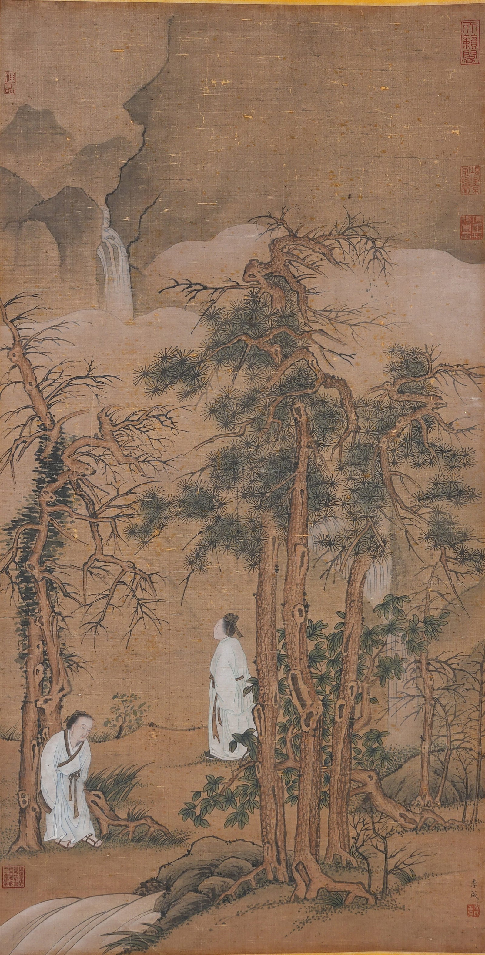 A SCHOLAR BENEATH PINE PAINTING ON SILK BY LI CHENG.李成 (1 of 8)
