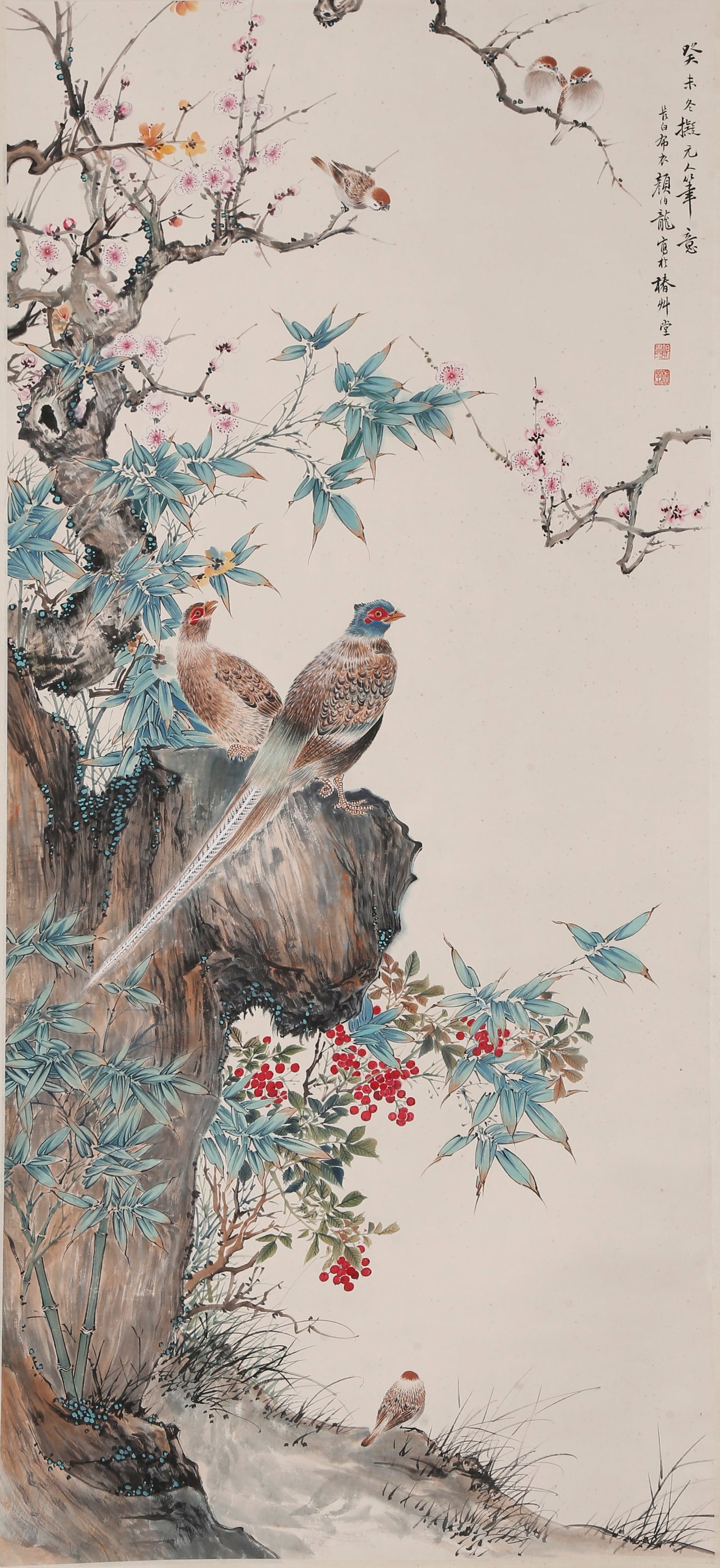 A FLOWER-AND-BIRD PAINTING ON PAPER BY YAN BOLONG.顏伯龍: Flower-and-bird painting on paper by Yan Bolong.顏伯龍
