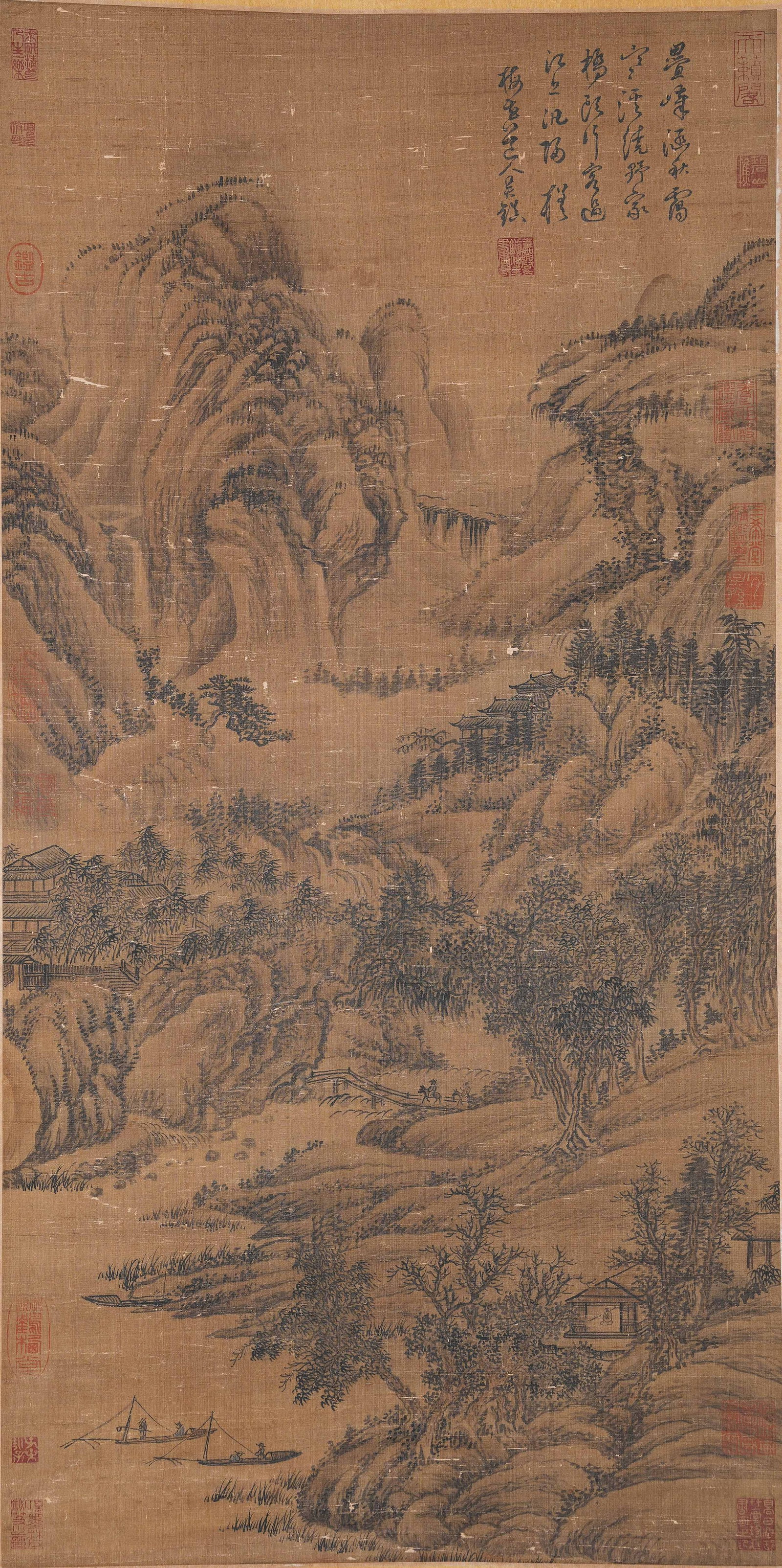 A LANDSCAPE PAINTING ON SILK BY WU ZHEN.吳鎮 (1 of 8)