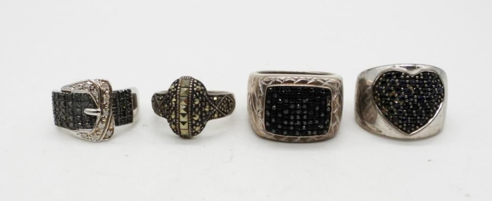 (4) STERLING MARCASITE FASHION RINGS: (4) STERLING MARCASITE FASHION RINGS